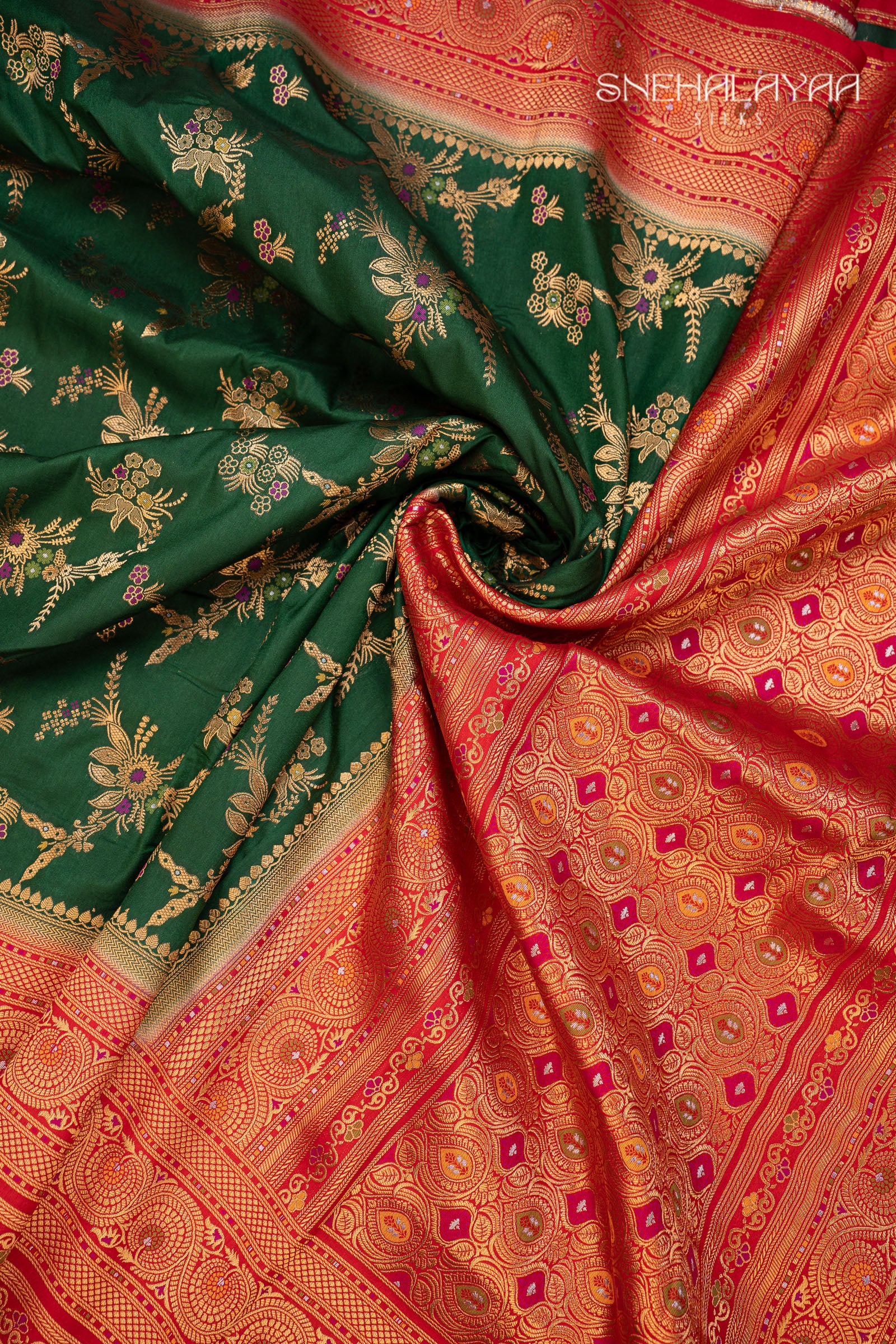 Pine Green Dola Silk Saree