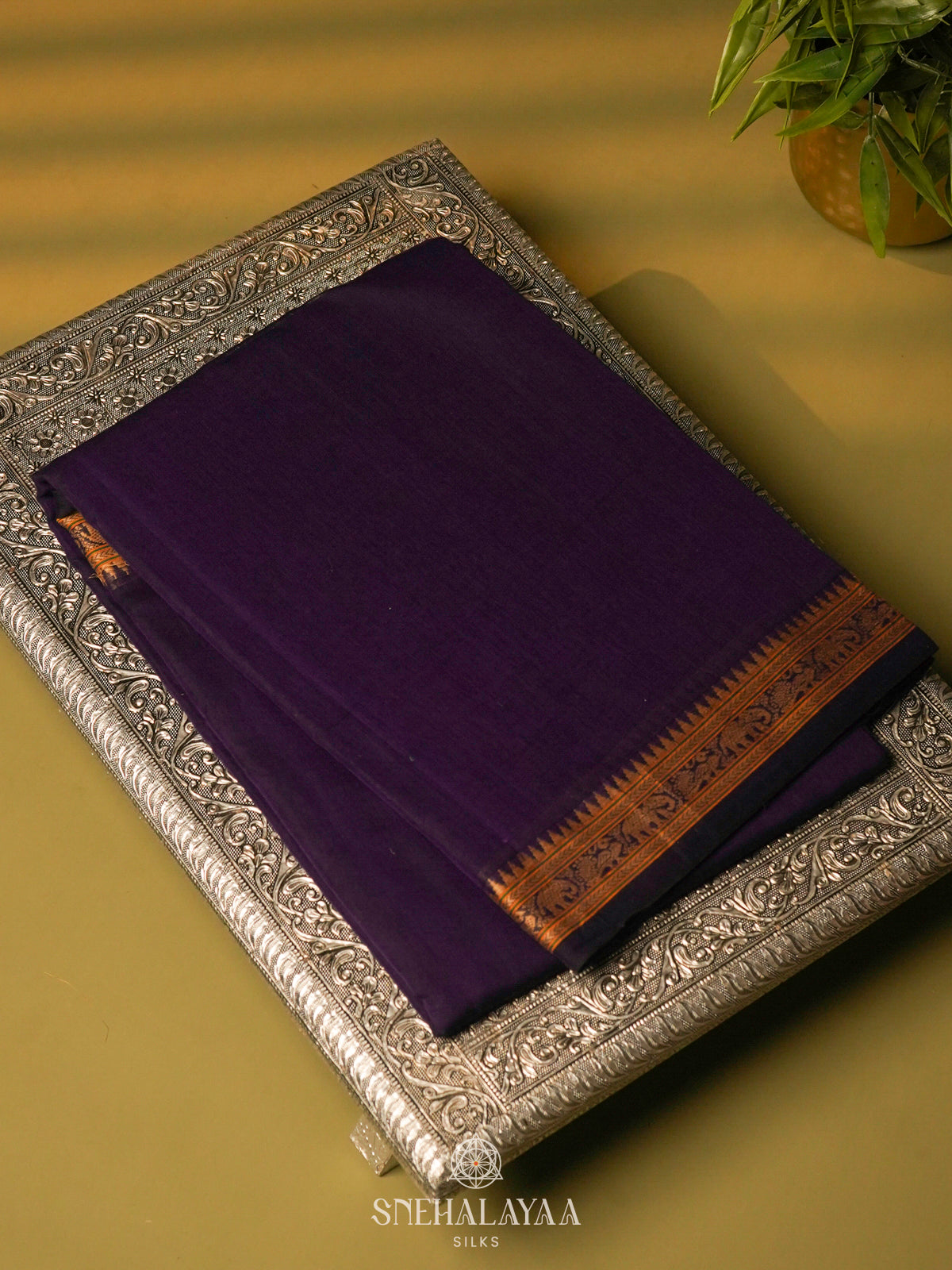 Purple Narayanpet Cotton Saree without Blouse