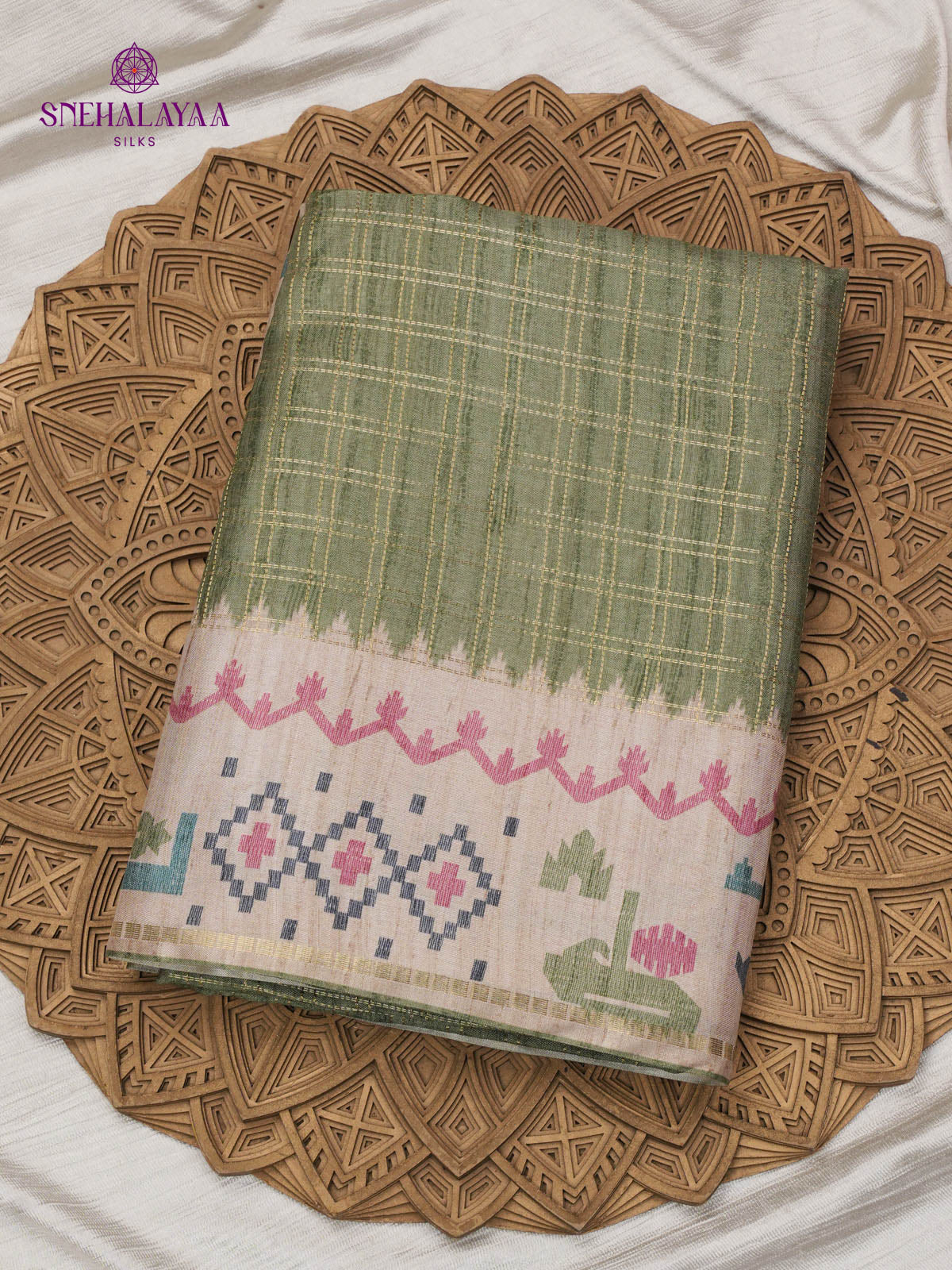 Pastel Green Printed Tussar Saree