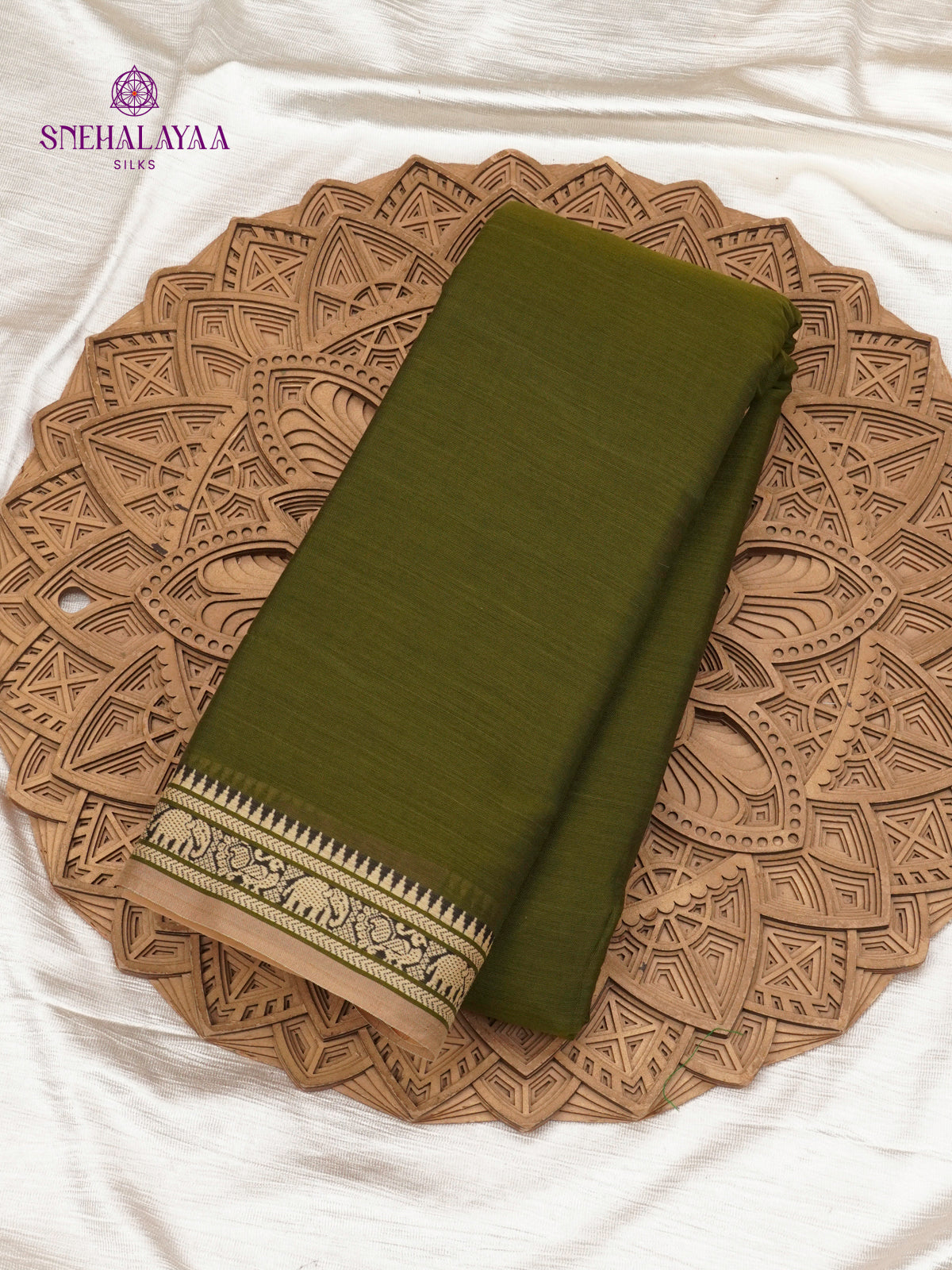 Olive Green Narayanpet Cotton Saree