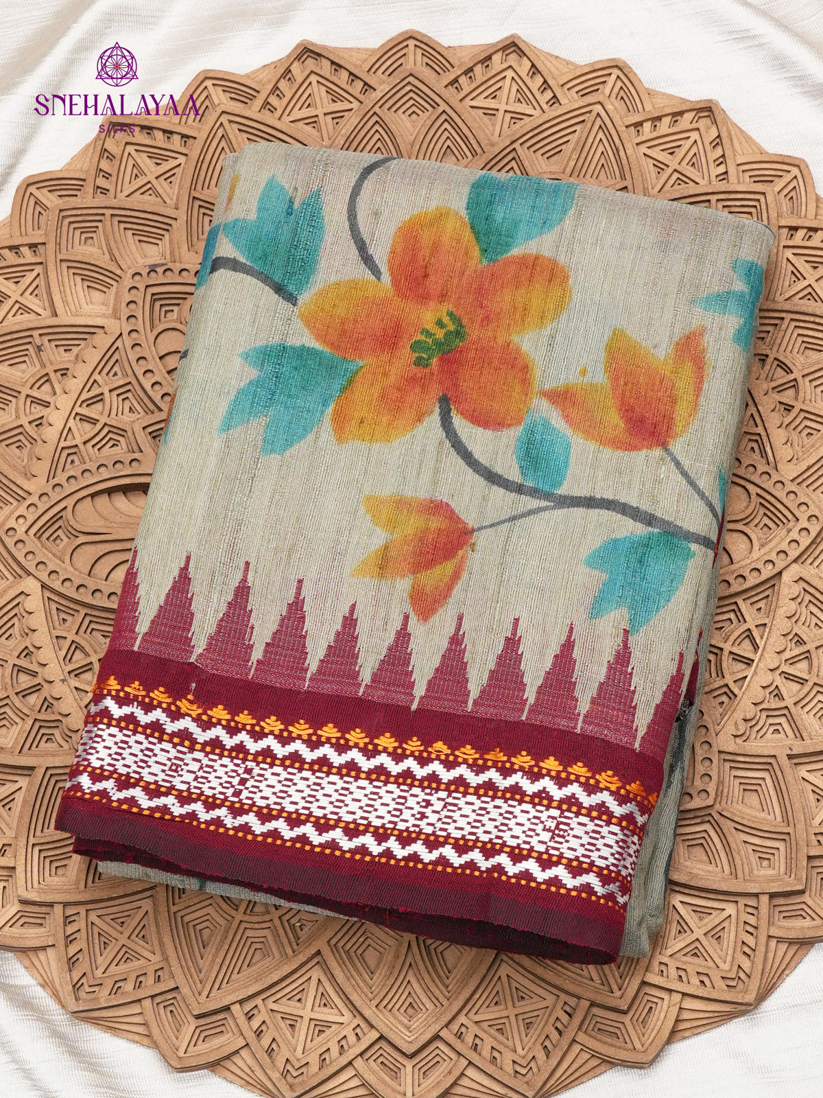 Grey Tussar Silk Saree