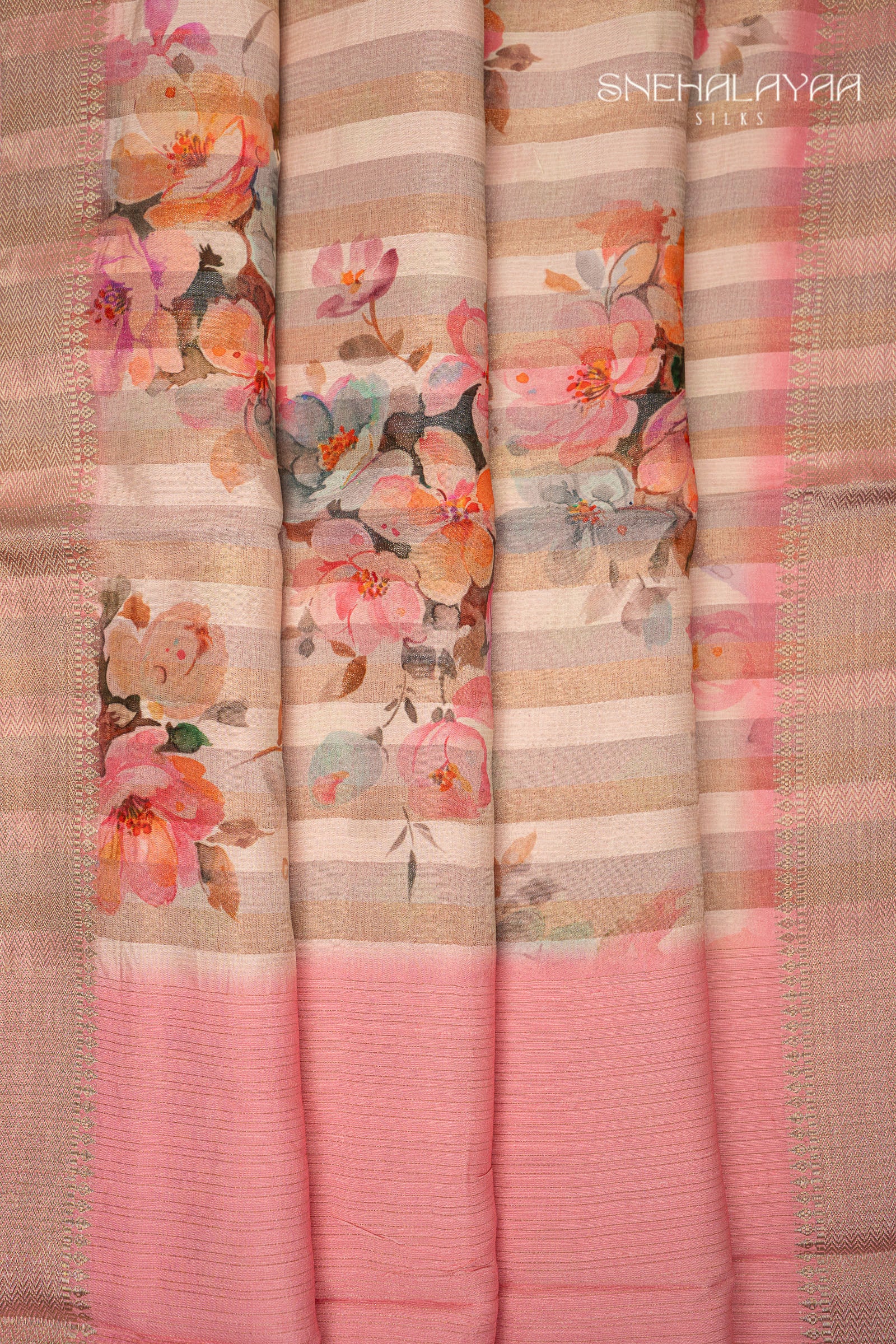 Rose Pink Banaras Crepe Saree