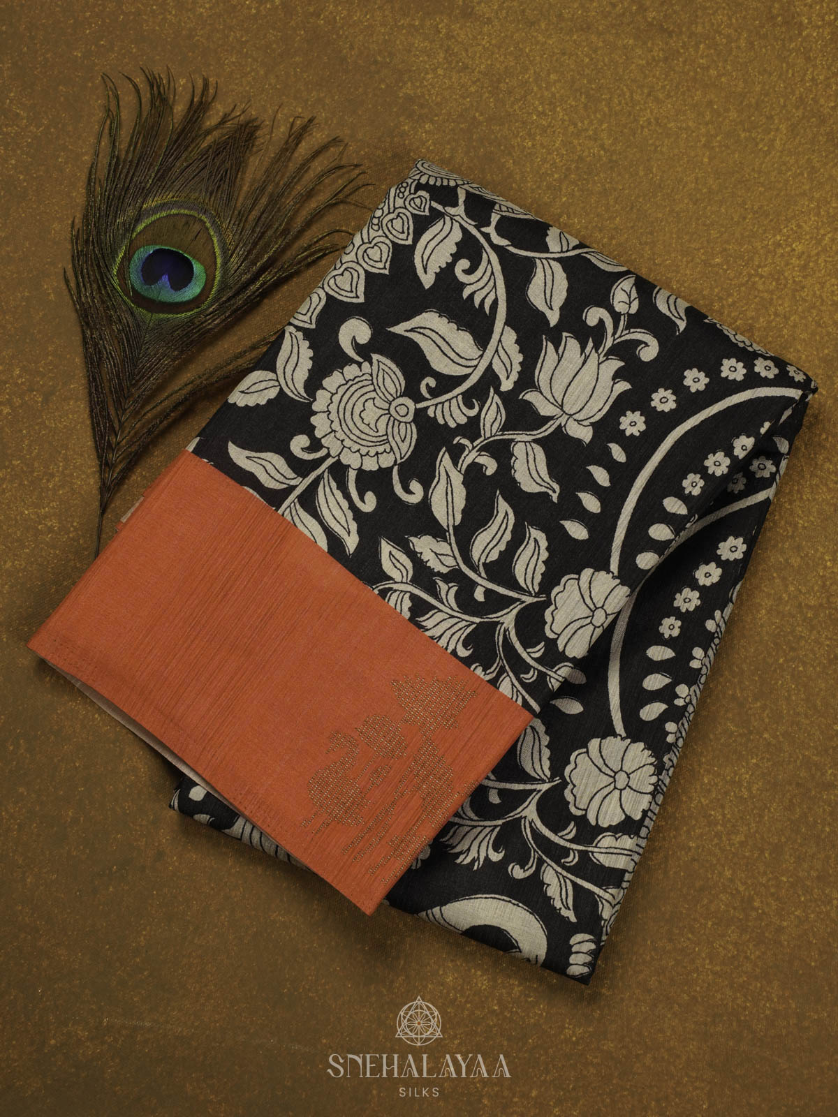 Black Tussar Saree with Red Border