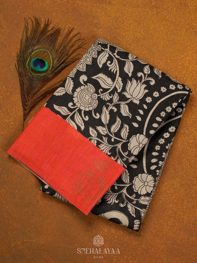 Black Tussar Saree with Red Border