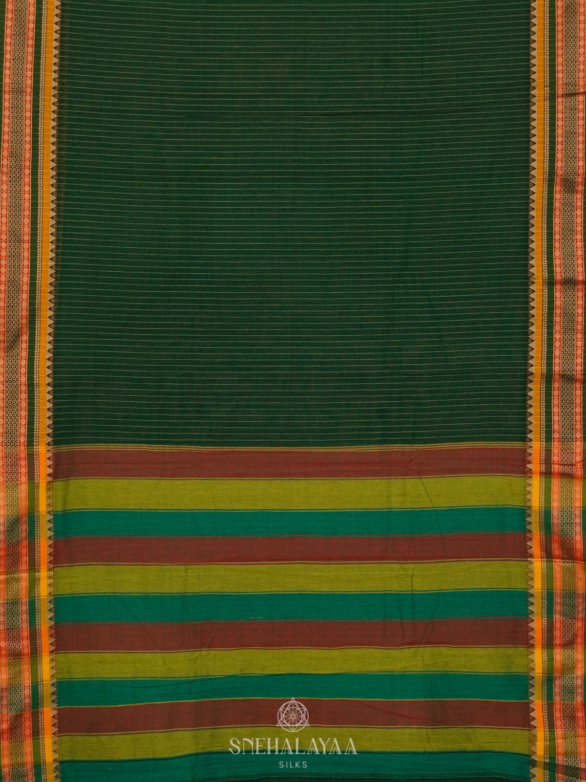 Green Narayanpet Cotton Saree without Blouse