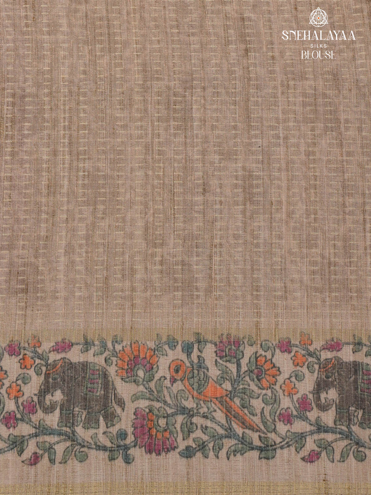 Rust Orange Floral Printed Tussar Saree