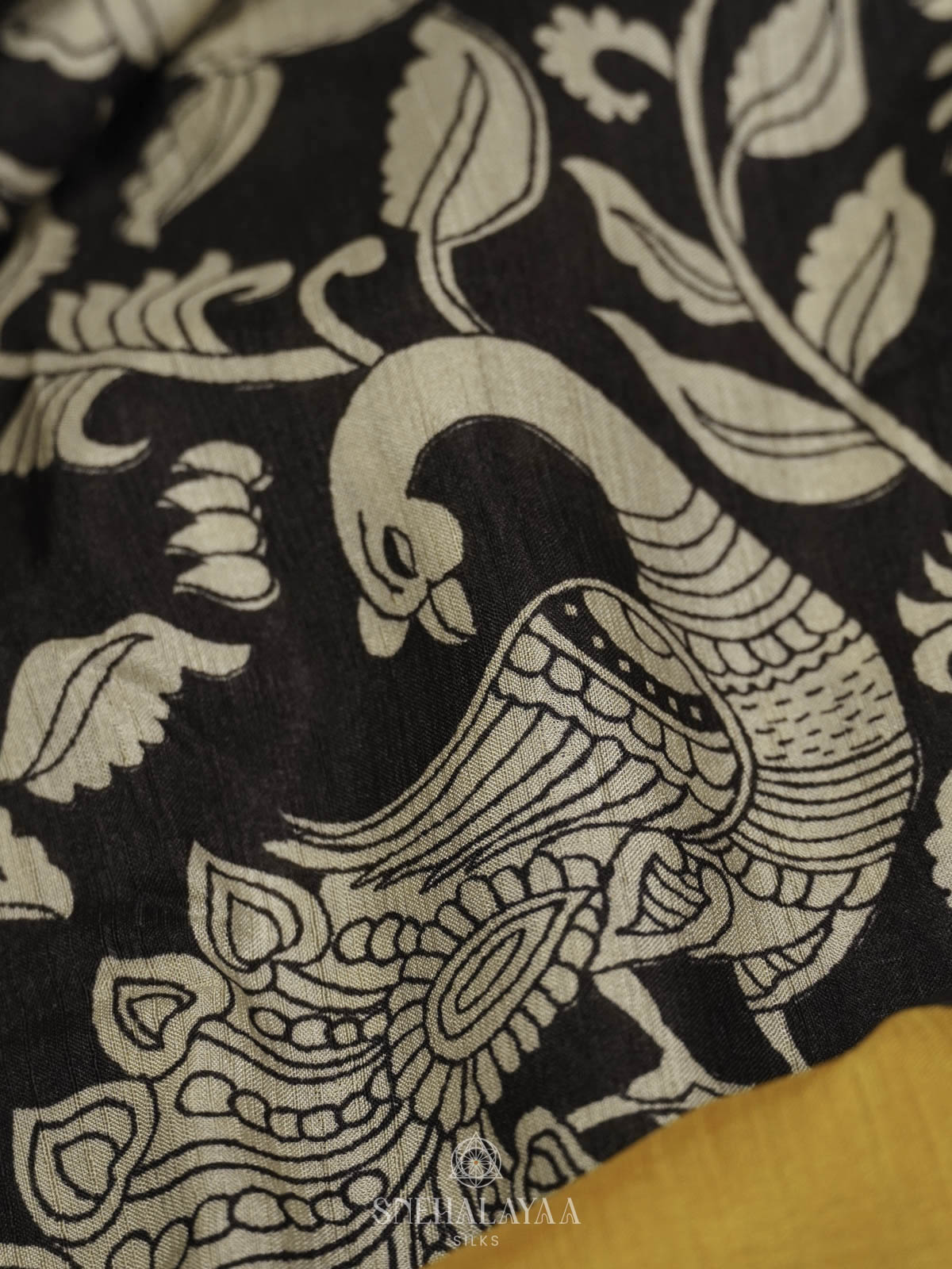 Black Tussar Saree with Yellow Border