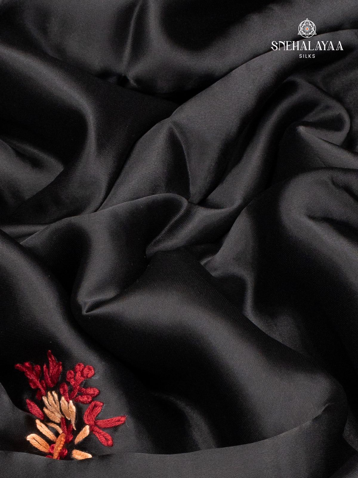 Black Satin Embroidery Saree