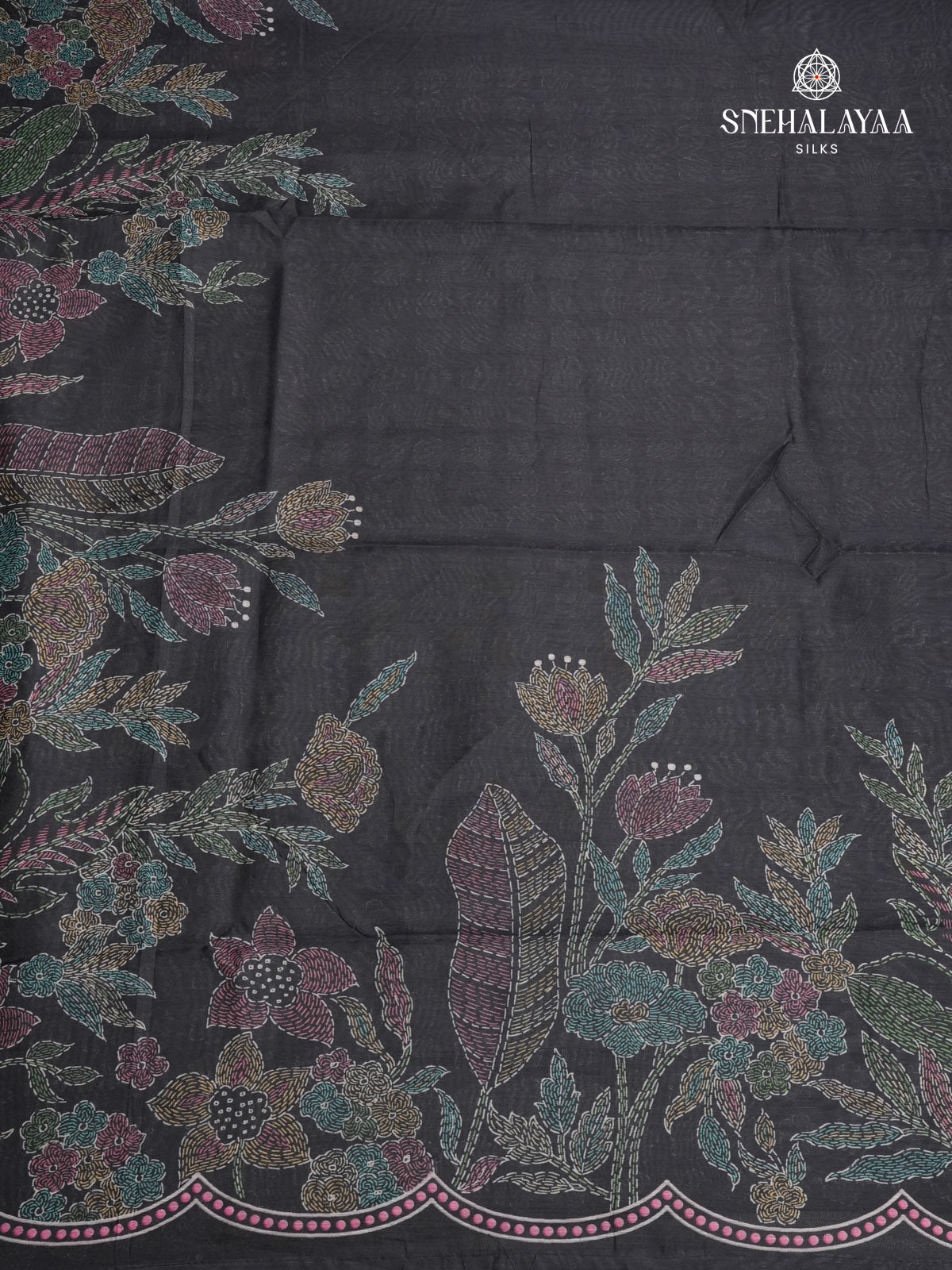 Black Printed Linen Saree