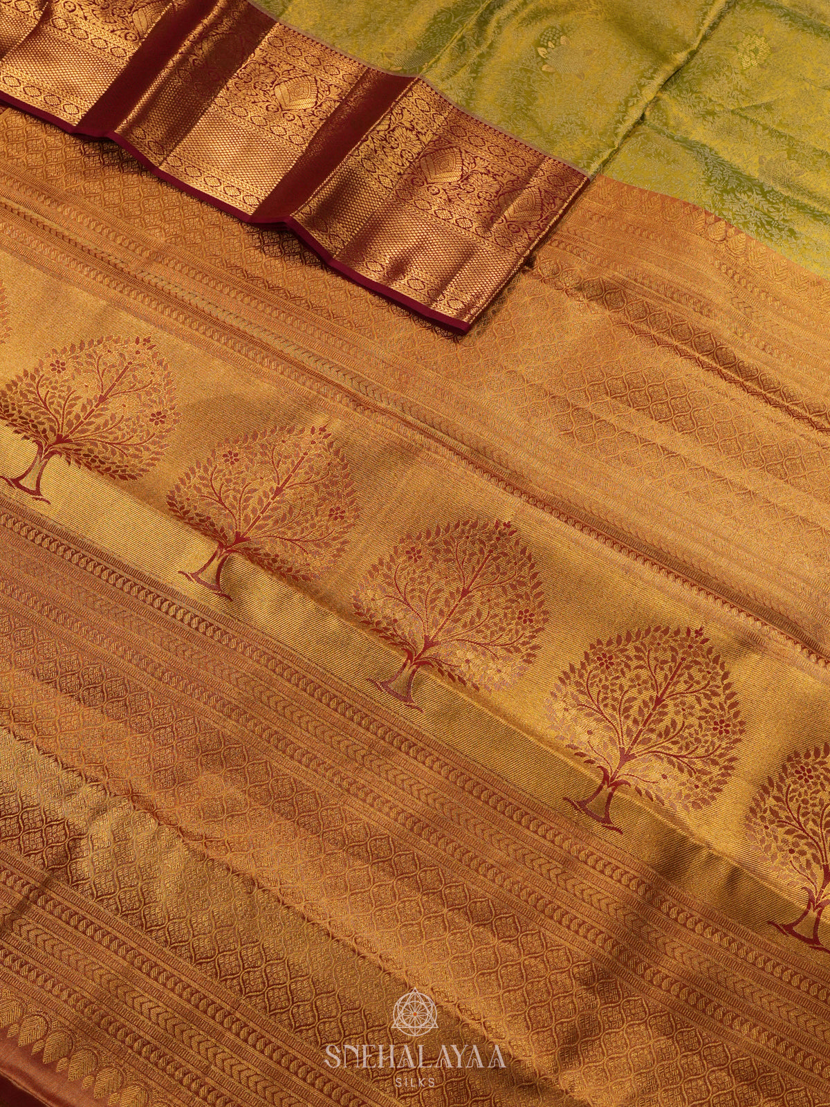 Lime Green Kanjivaram Silk Saree