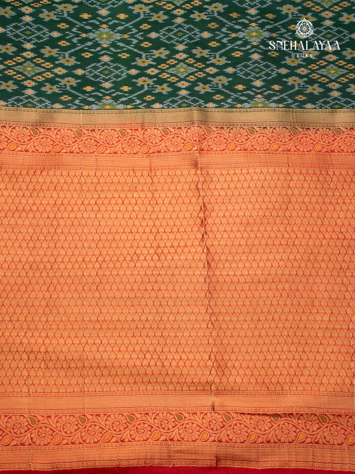 Bottle Green Ikat Silk Saree