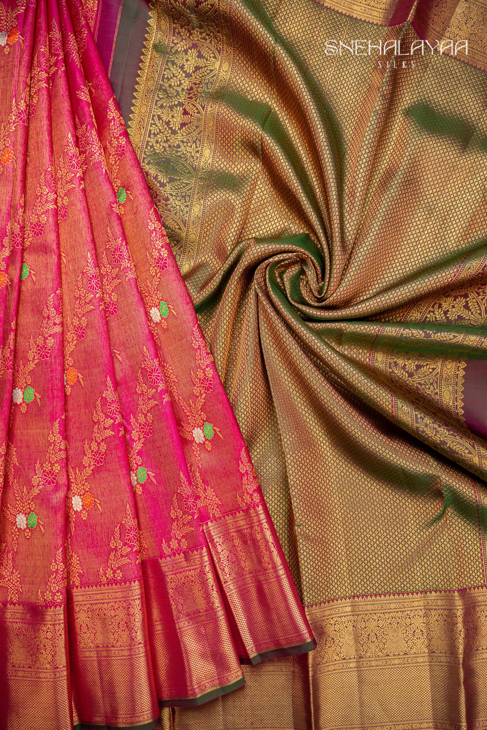 Rouge Pink Kancheevaram Silk Saree