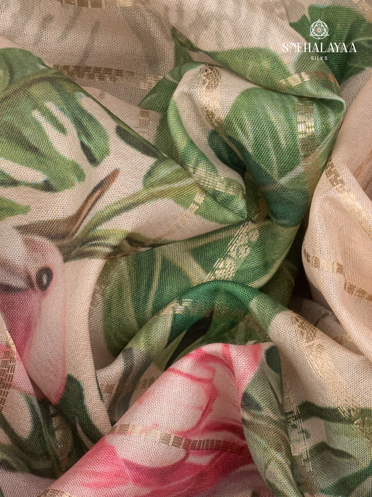 Pastel Pink Printed Mysore Silk Saree