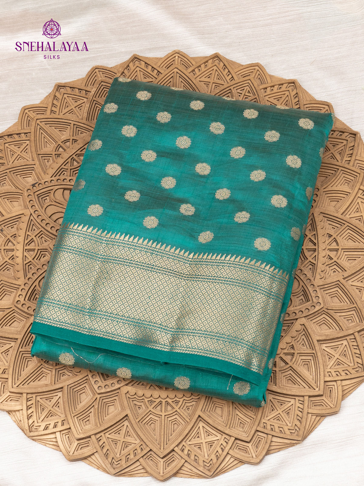 Teal Green Raw Silk Saree