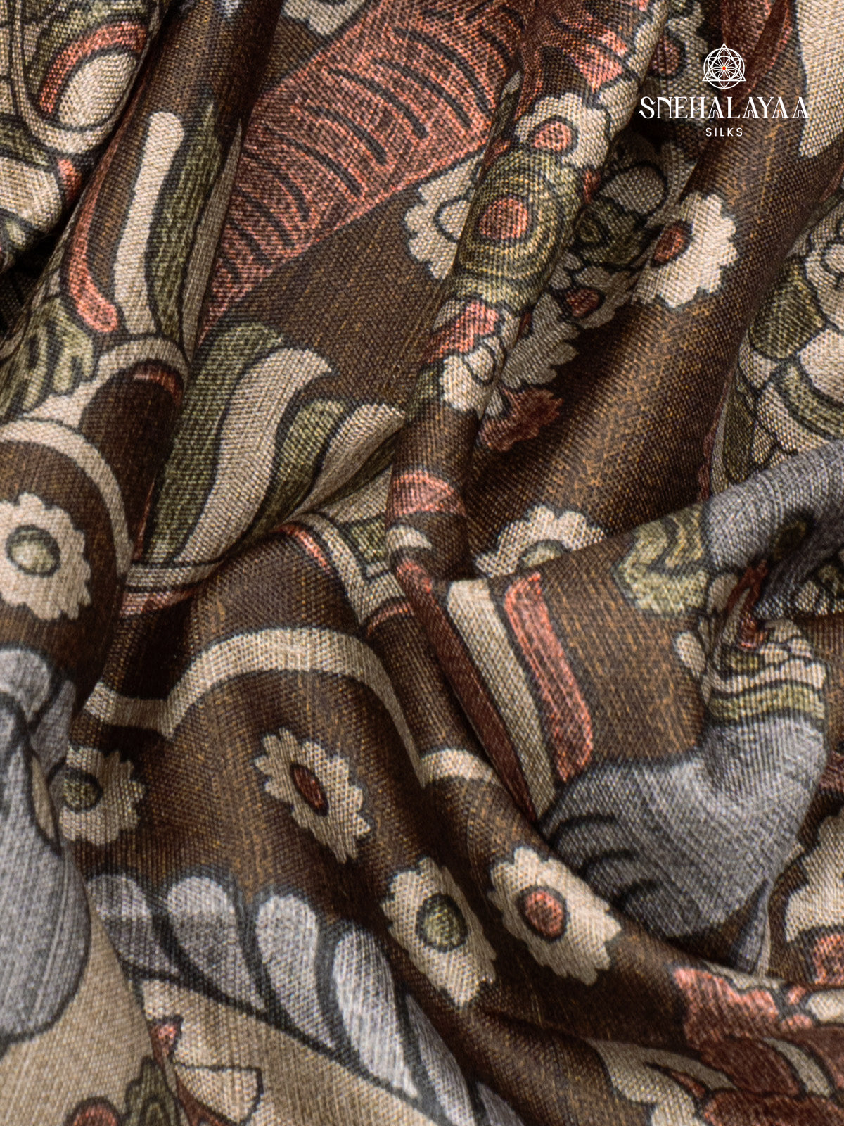 Brown Printed Tussar Saree