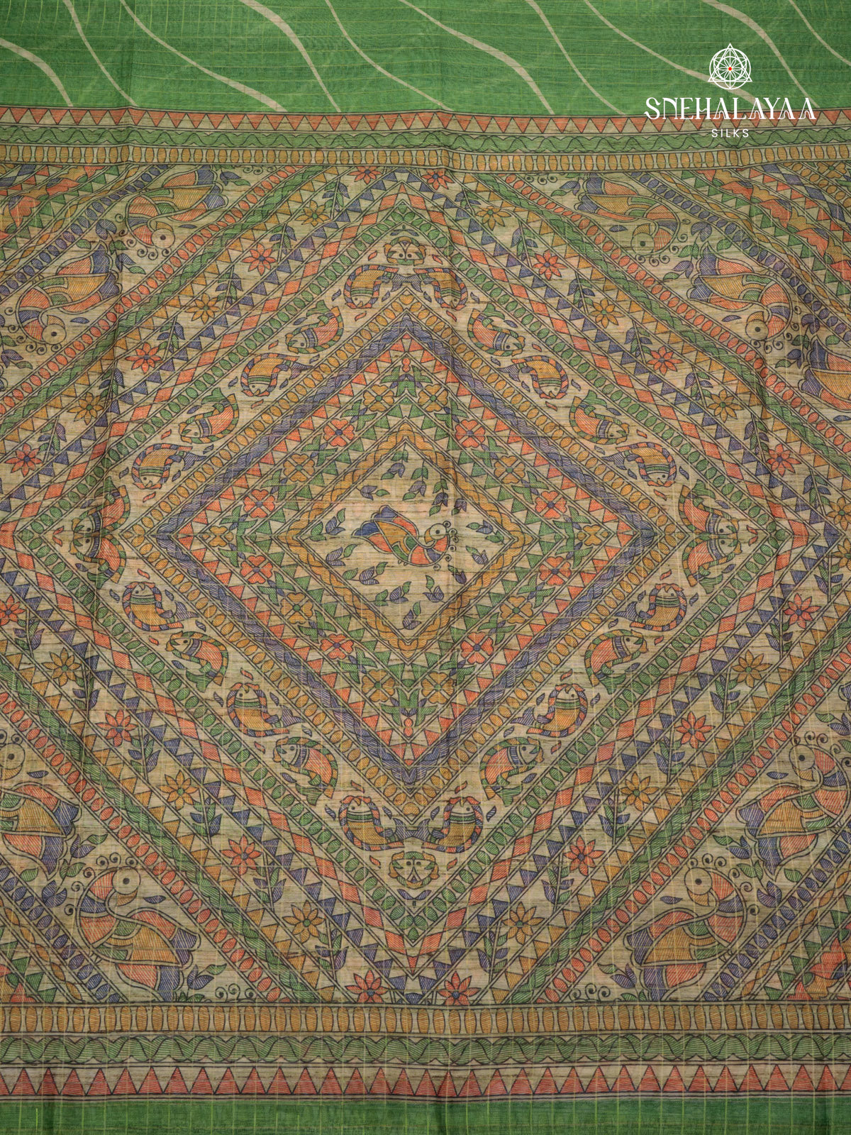 Green Madhubani Saree