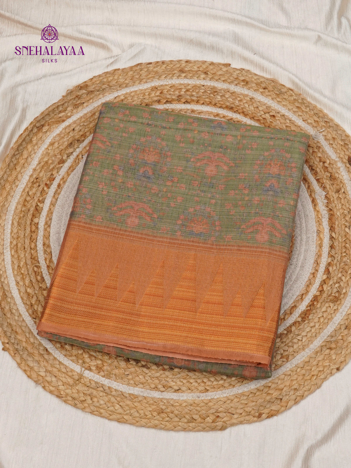 Sage Green Linen Tissue Saree