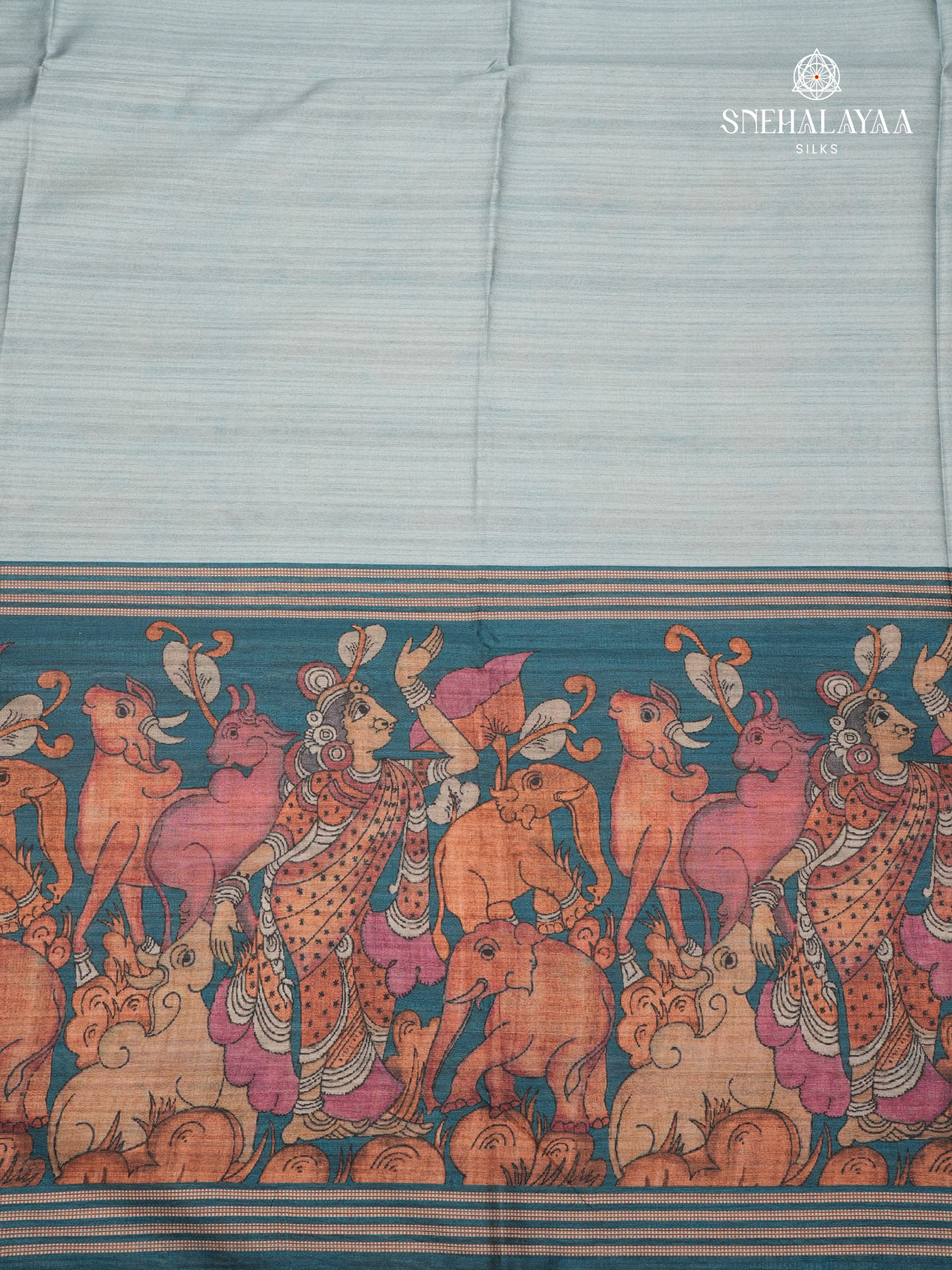 Sea Green Kalamkari Tussar Saree