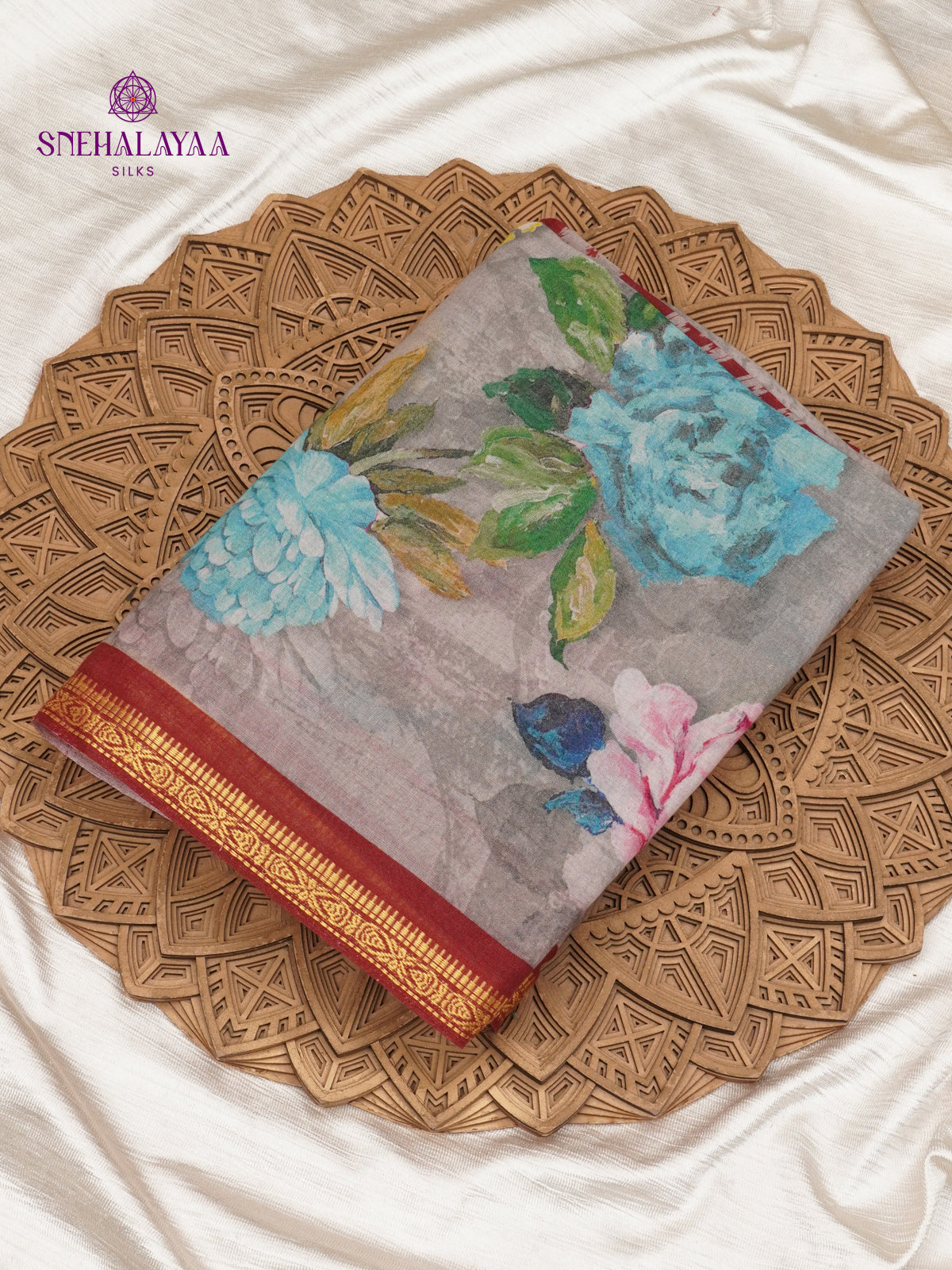 Grey Printed Linen Cotton Saree