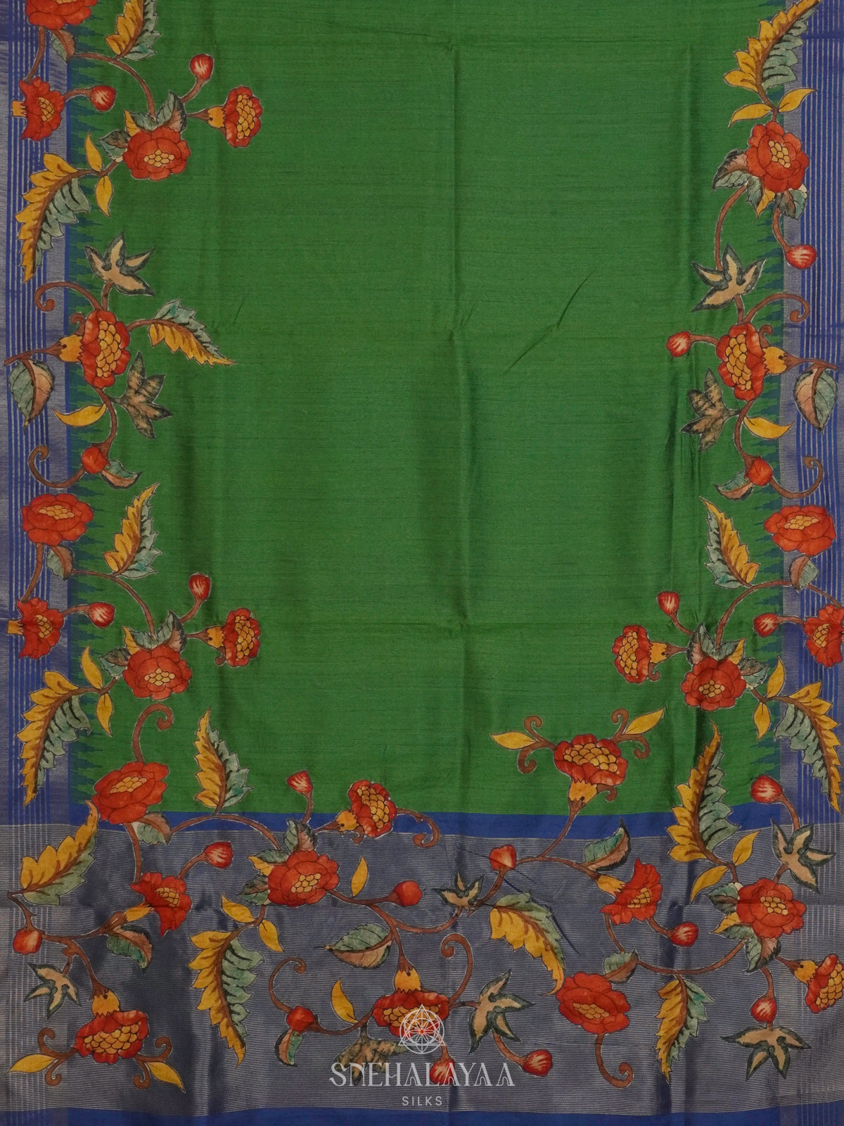 Green Munga Tussar Embroidery Saree