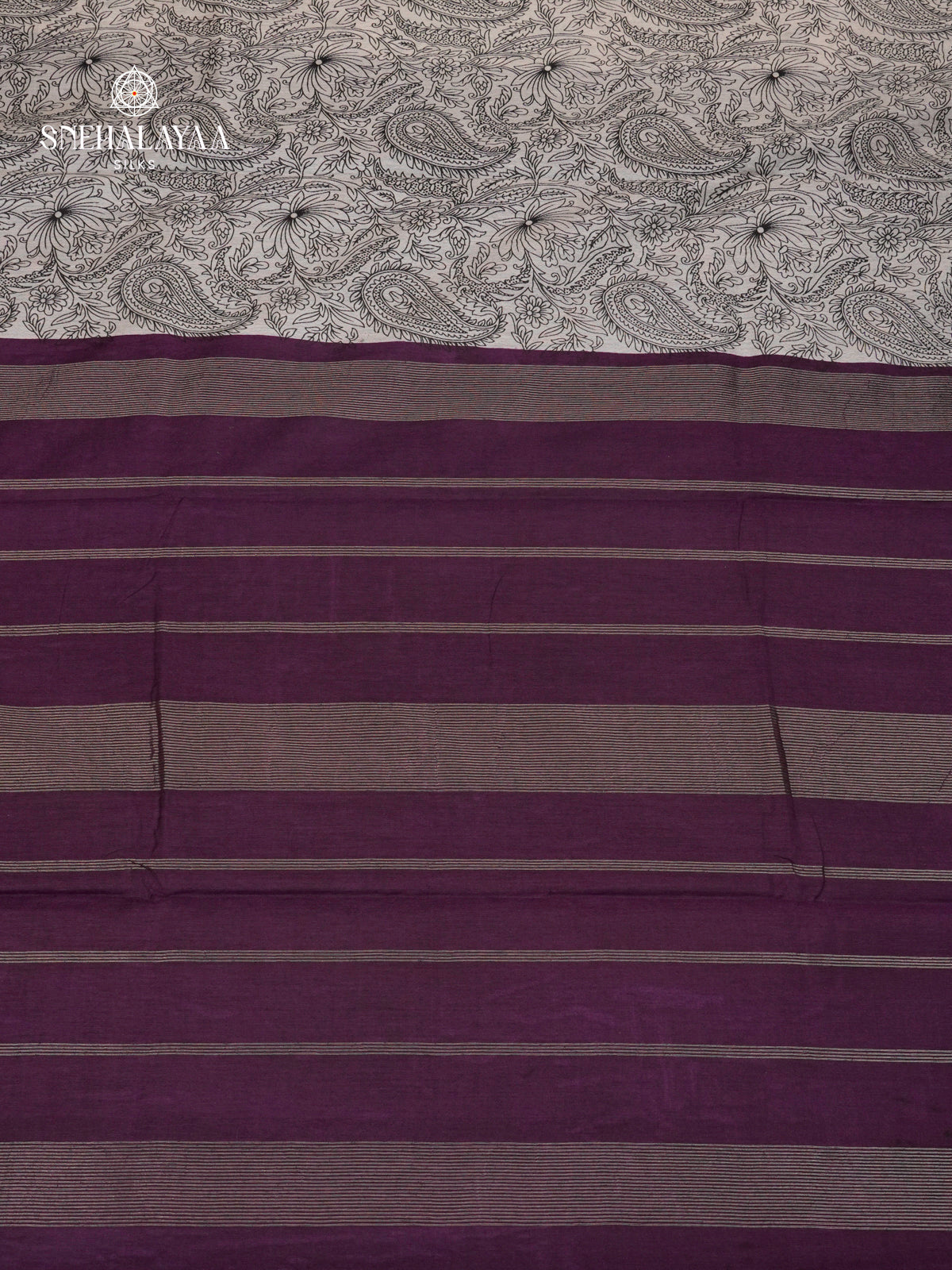 Off-White Kalamkari Saree with Maroon Woven Border