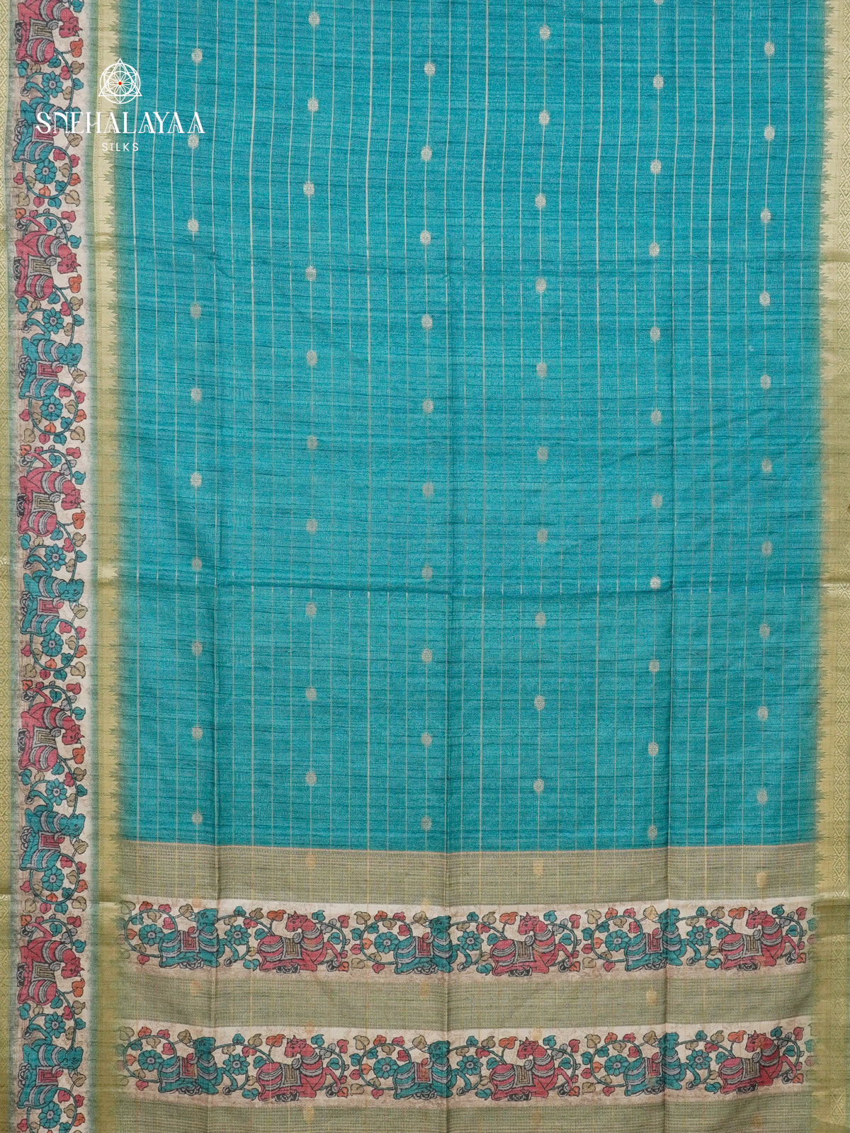 Peacock Blue Tussar Saree