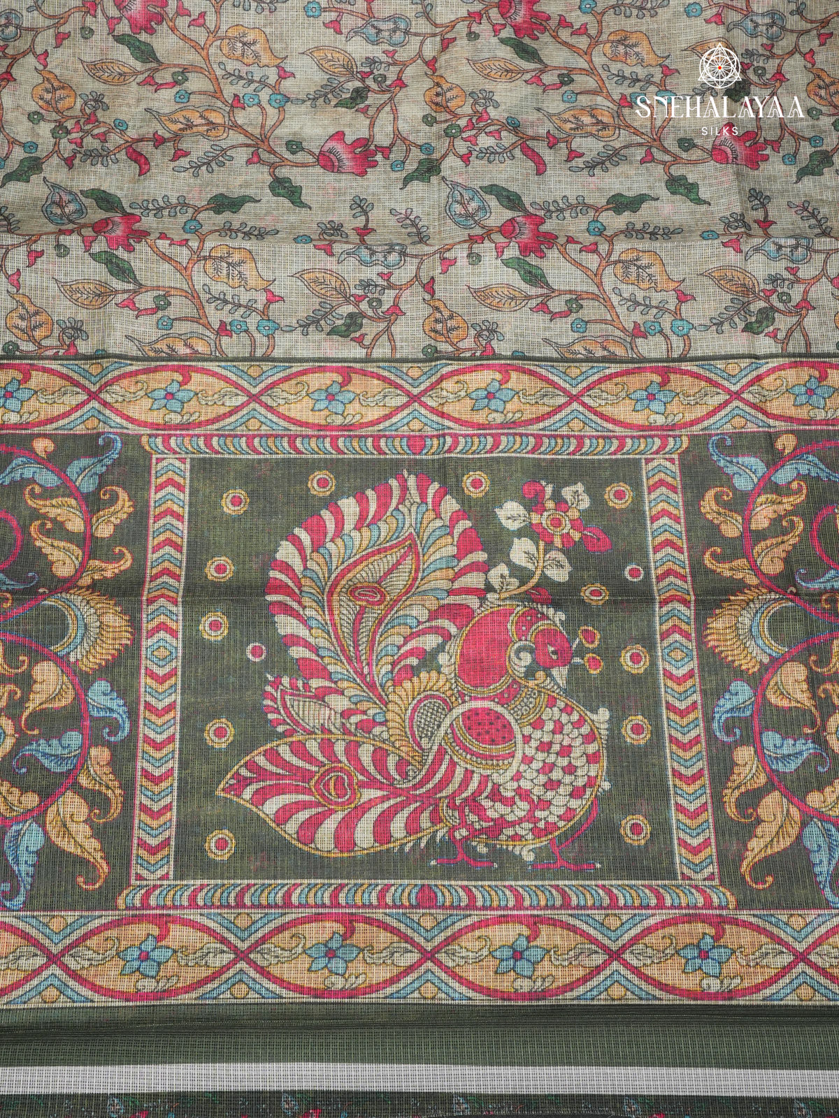 Beige Printed Kota Saree