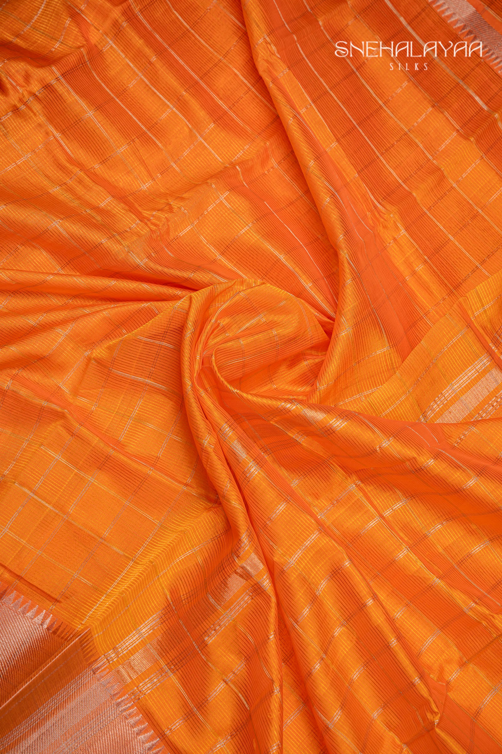 Tangerine Orange Mangalgiri Silk Saree