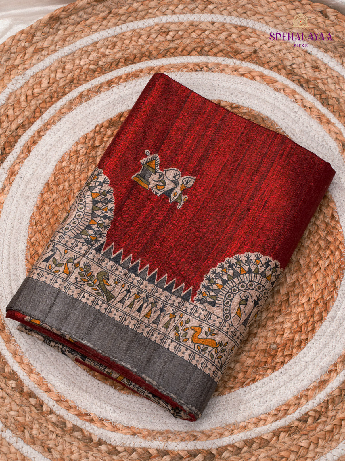 Maroon Tussar Saree