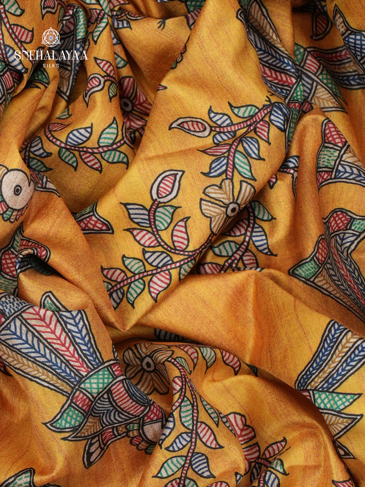 Yellow Madhubani Printed Saree