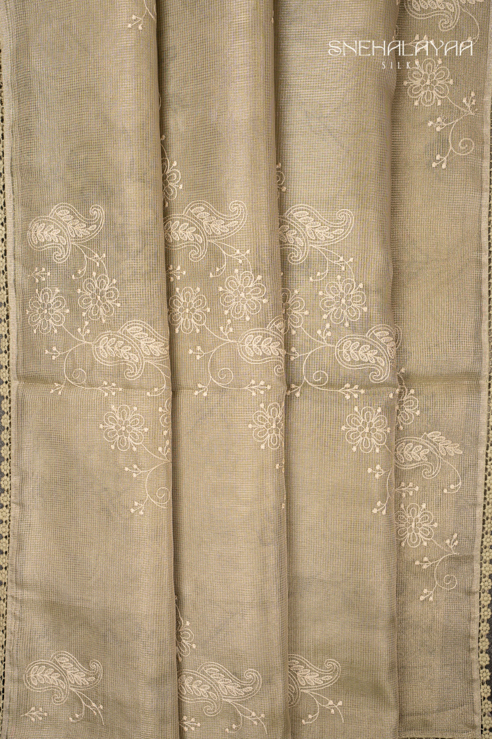 Sage Green Tissue Kota Embroidery Saree