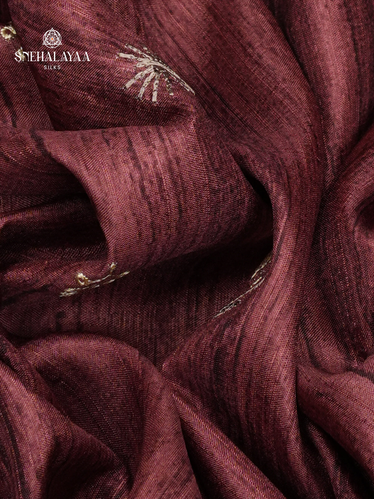 Brown Tussar Embroidery Saree