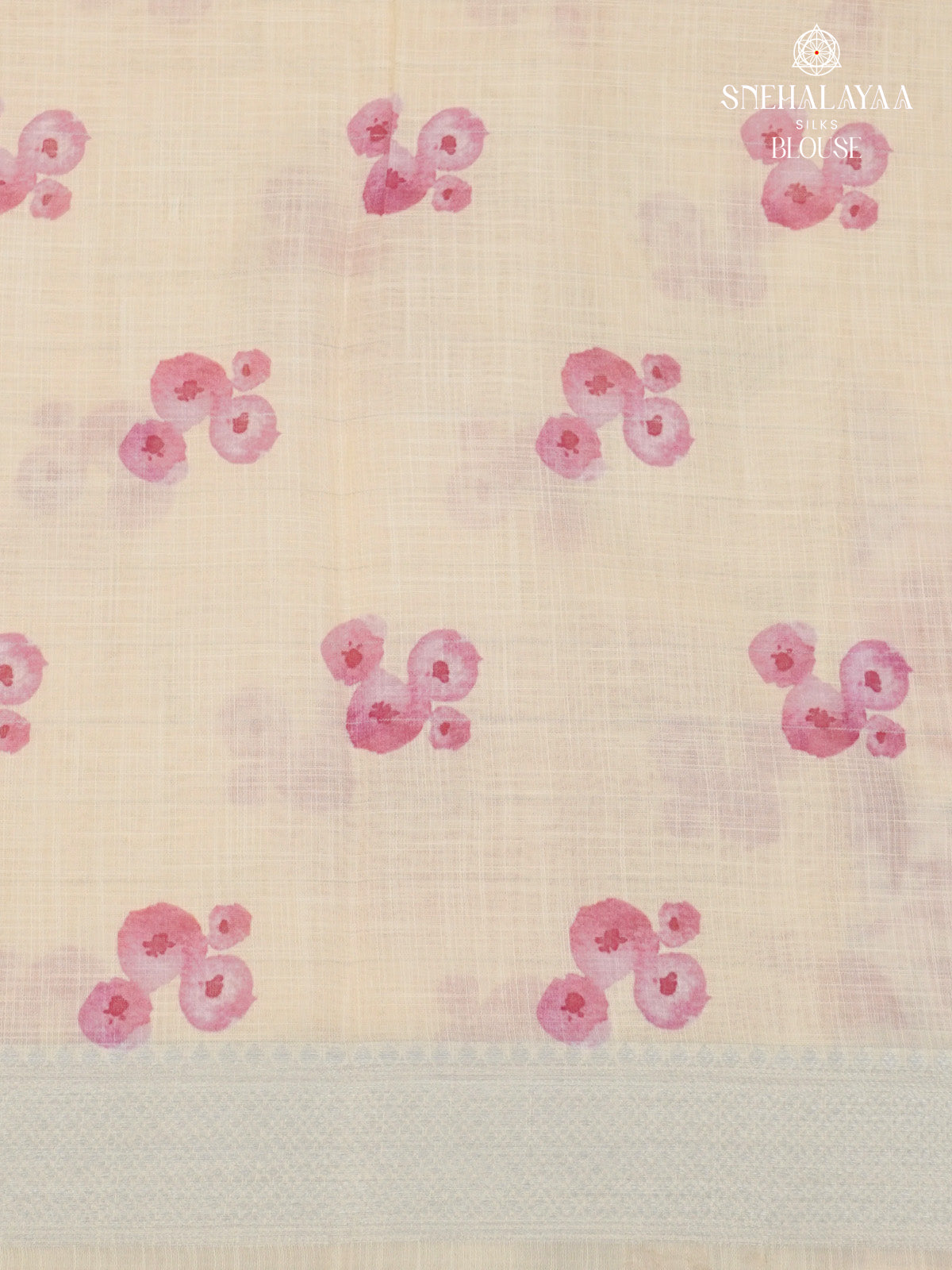 Pastel Cream Printed Linen Saree