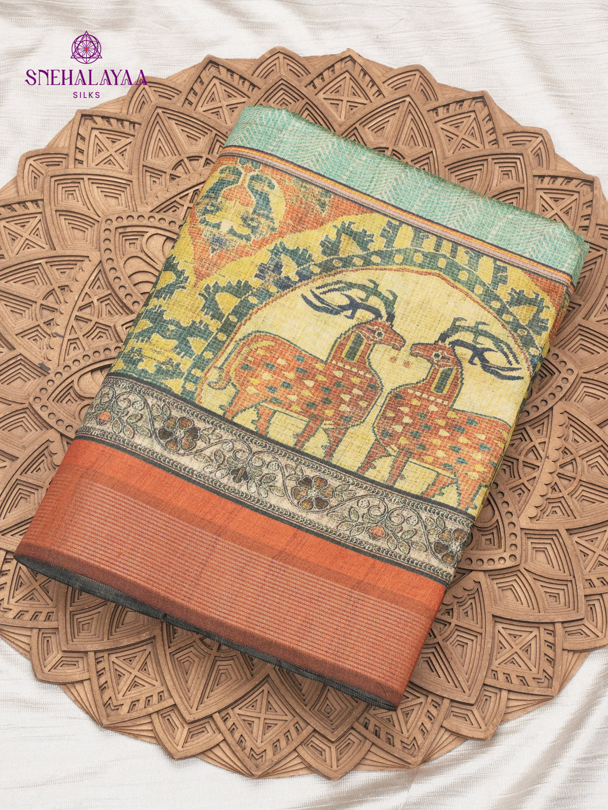 Teal Green Kalamkari Tussar Saree