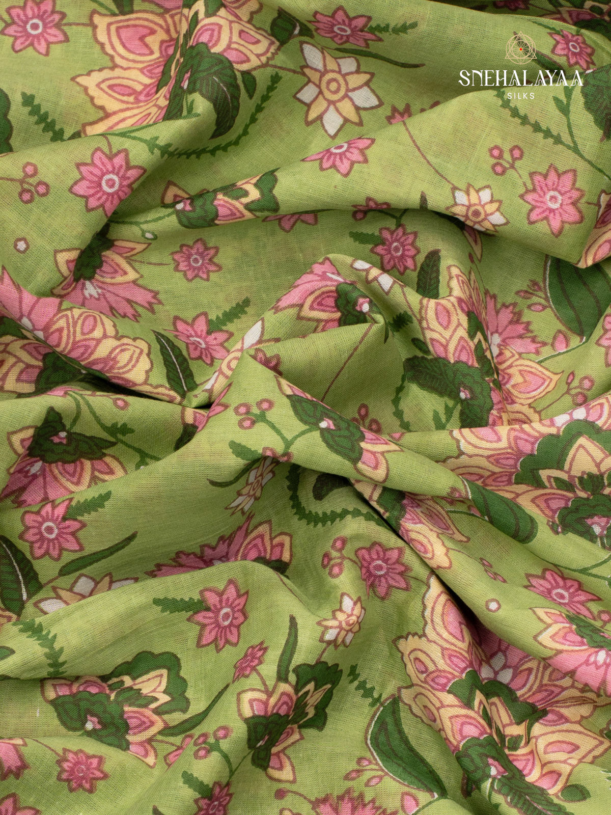 Light Olive Green Jaipur Cotton Saree