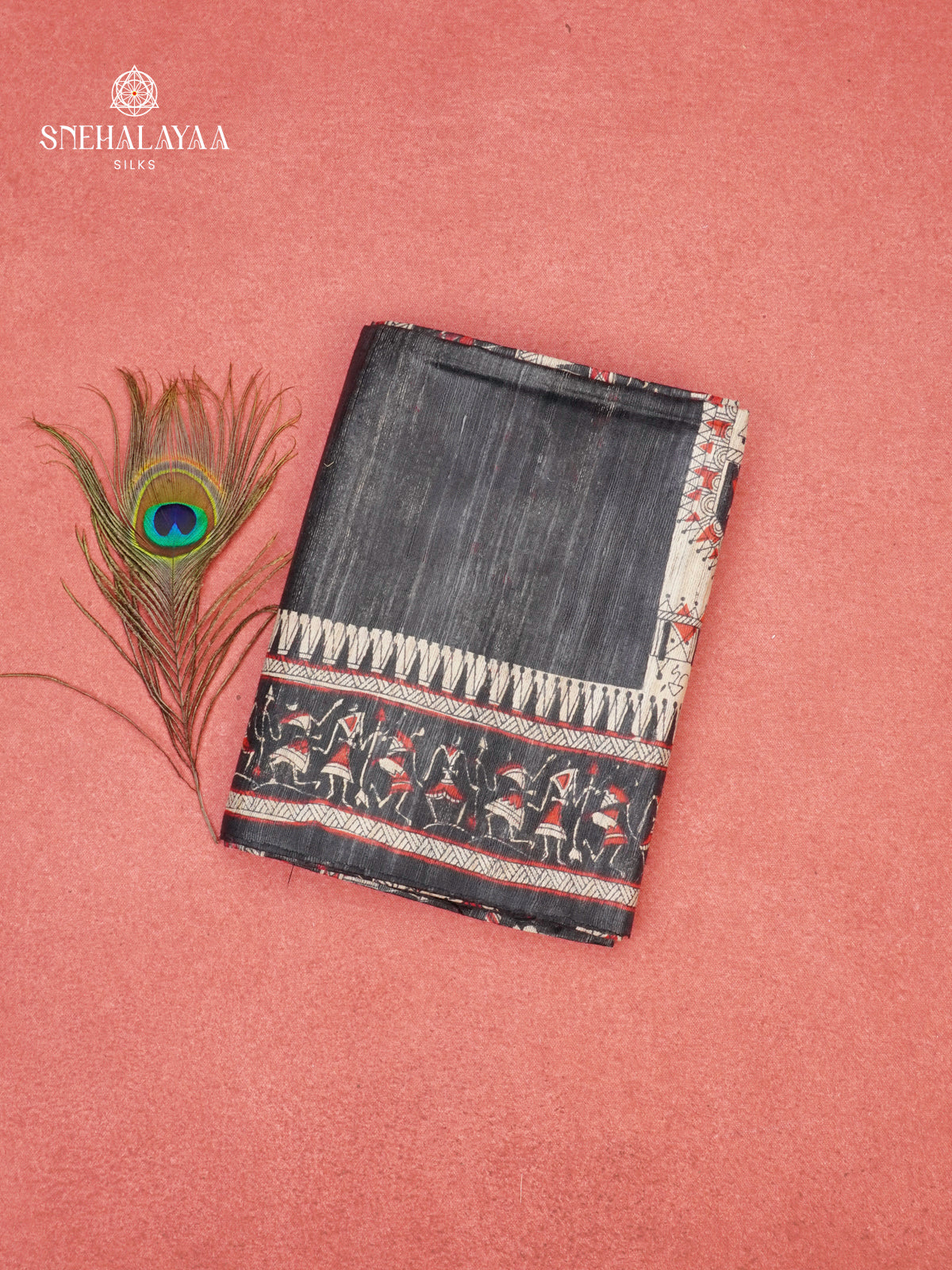 Black Madhubani Printed Saree