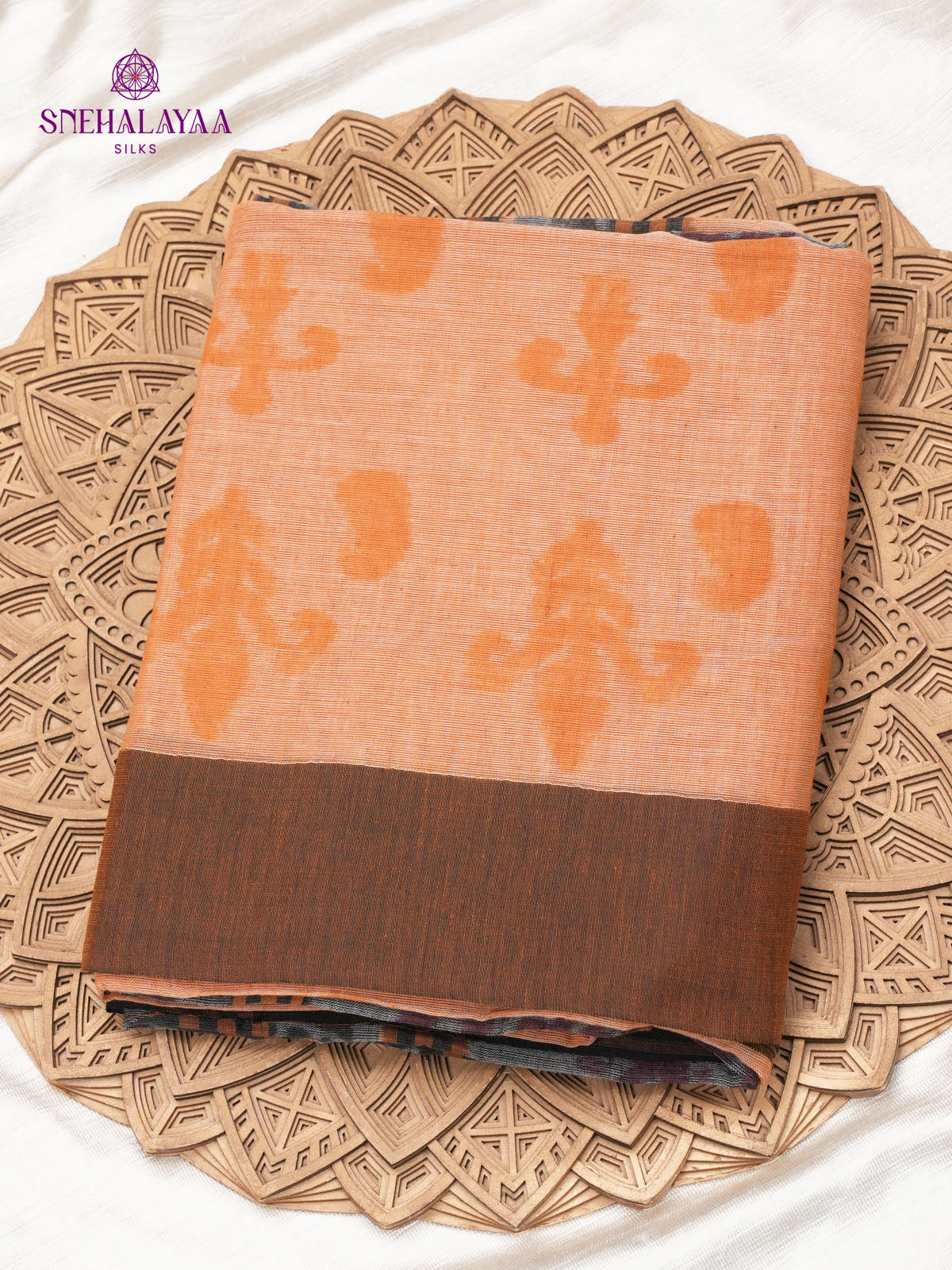 Orange Khadi Cotton Saree