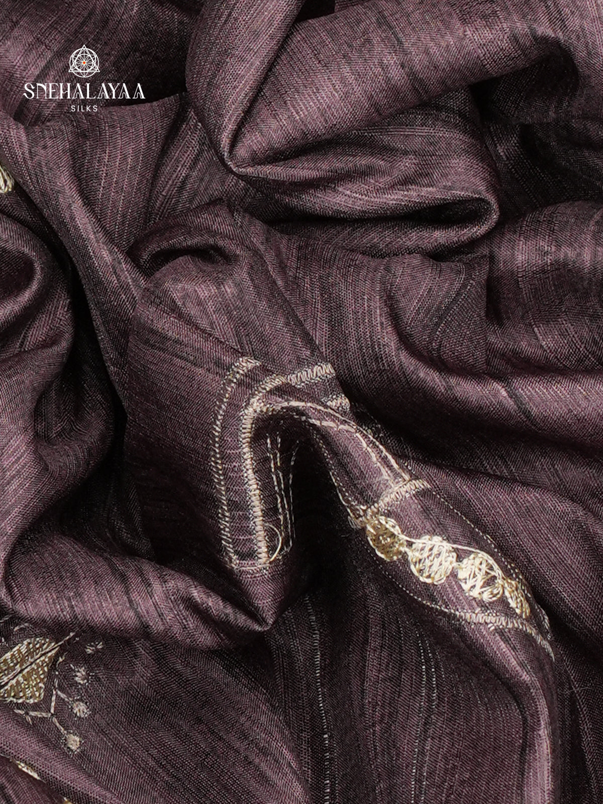 Brown Tussar Embroidery Saree