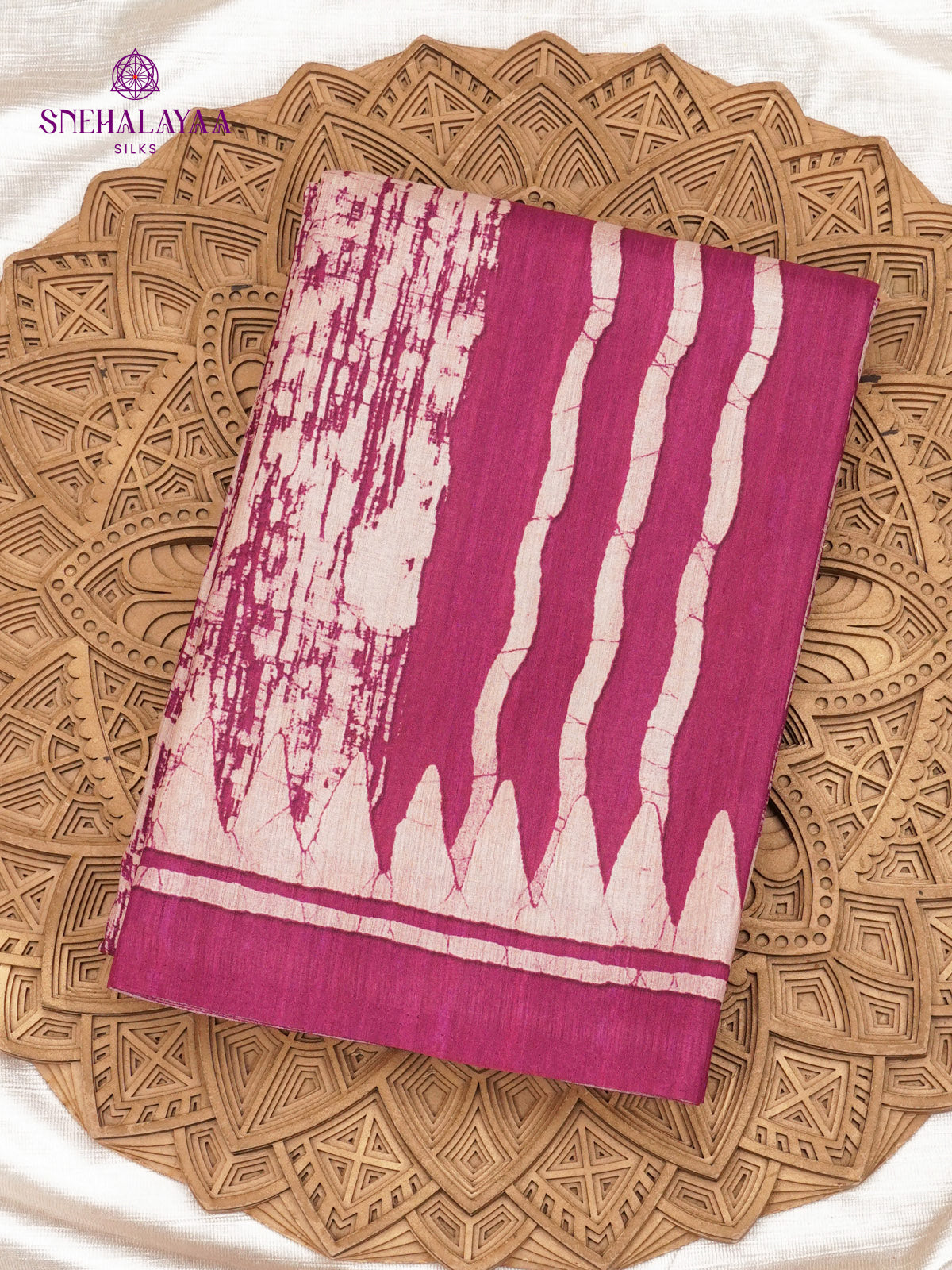 Magenta Printed Tussar Saree