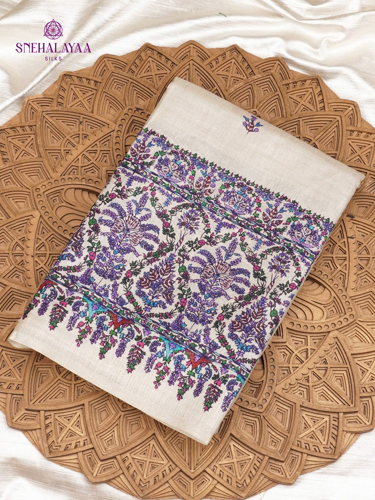 Biege With Purple Border Tussar Saree