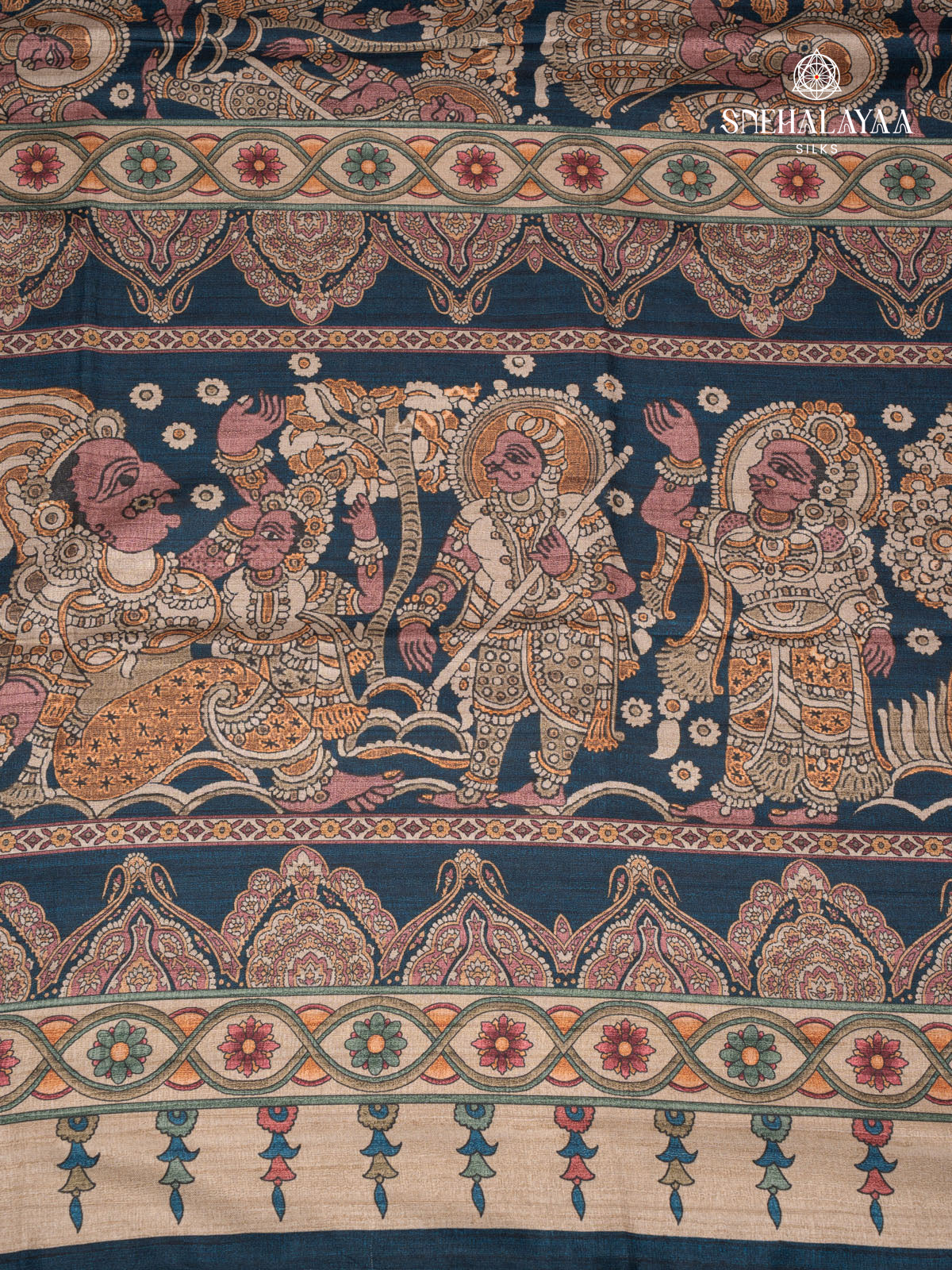 Blue Printed Tussar Saree