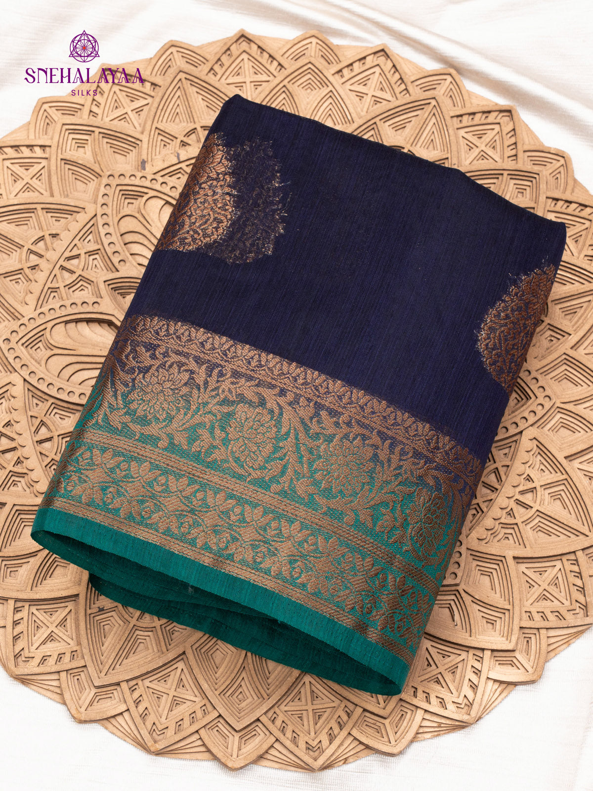 Navy Blue Banaras Jute Saree
