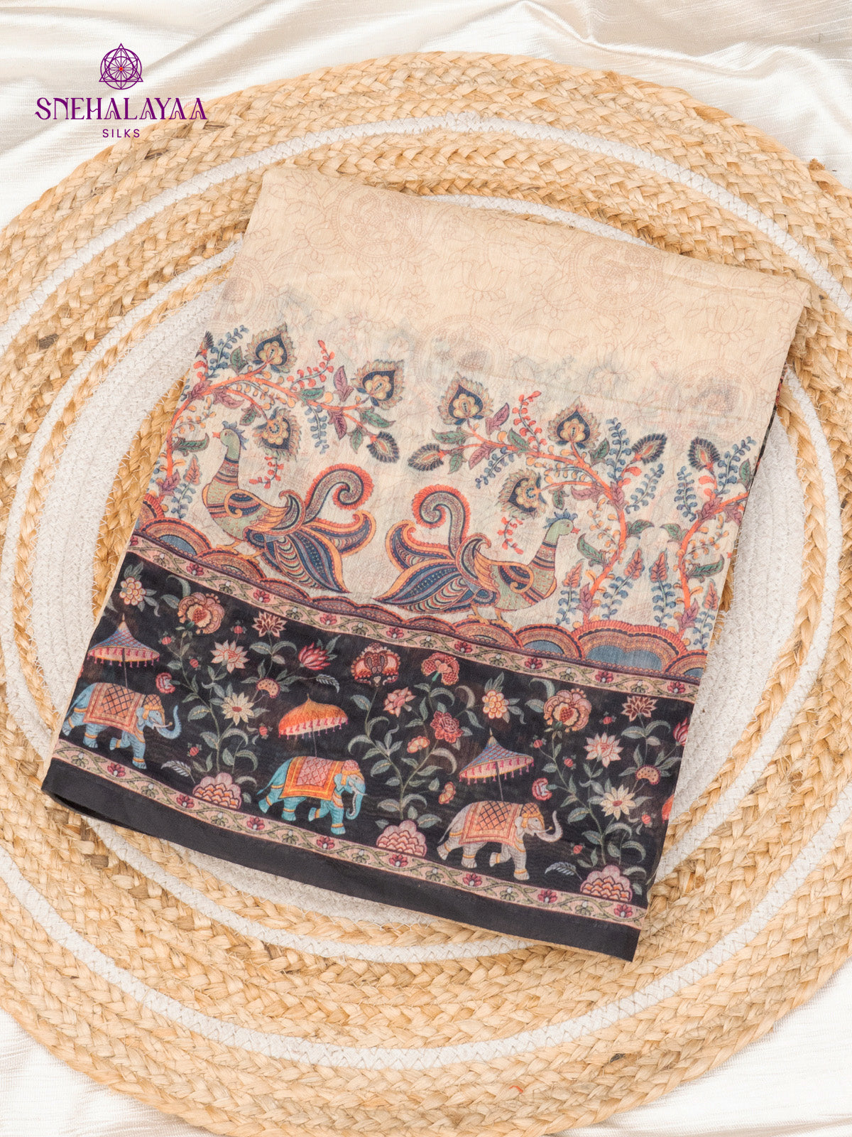 Cream With Black Border Linen Saree