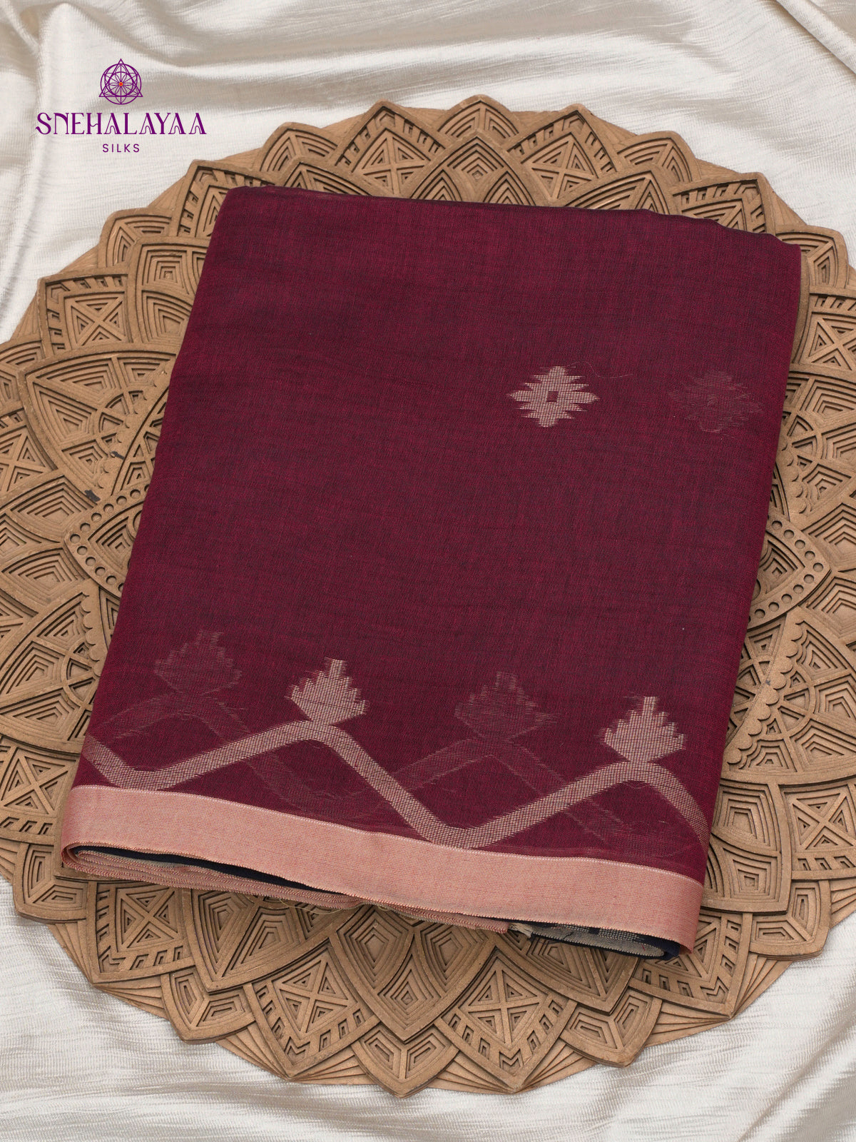 Burgundy Sambalpuri Cotton Saree