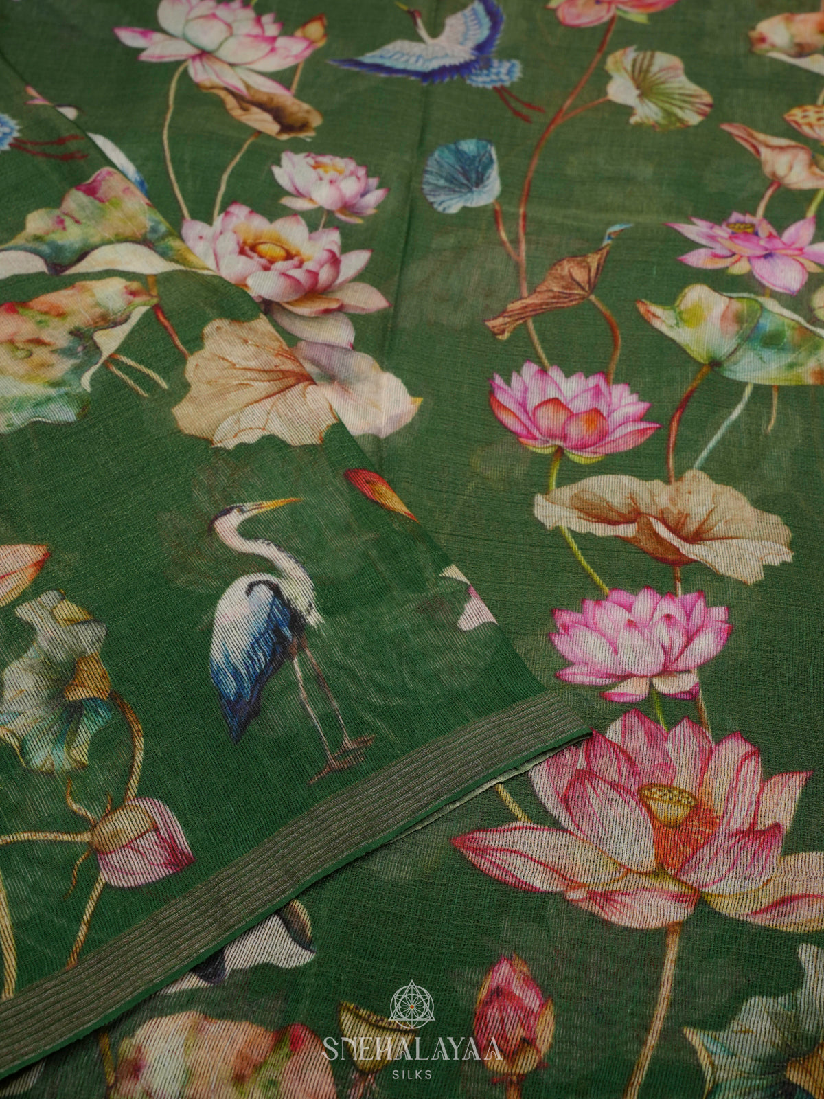 Green Linen Kora Silk Saree