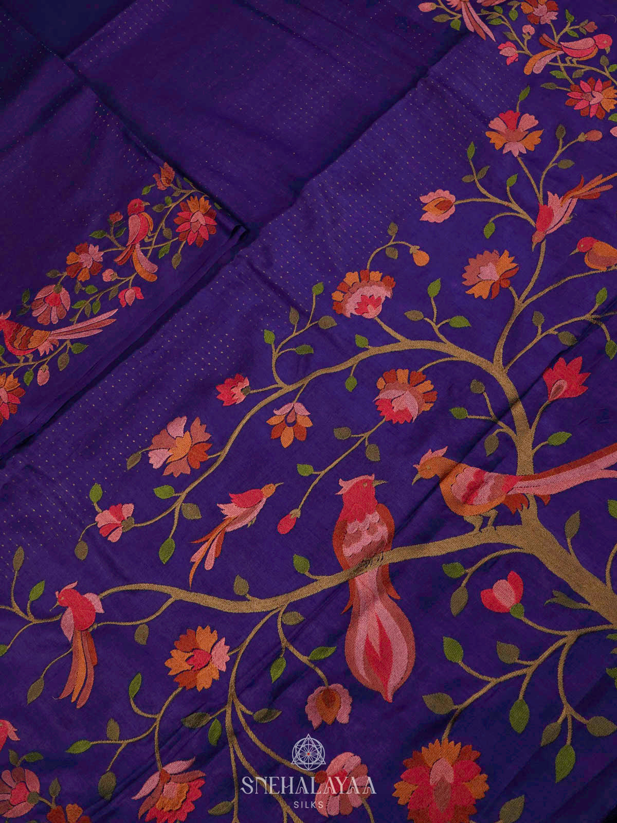 Royal Blue Tussar Embroidery Saree