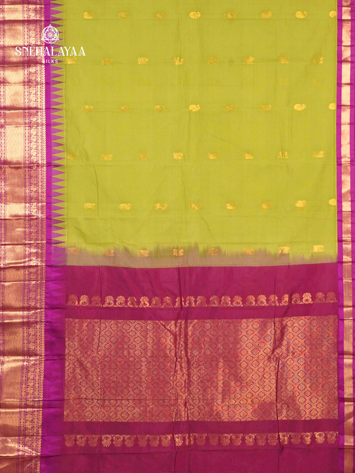Lime Green Gadwal Cotton Saree Without Blouse