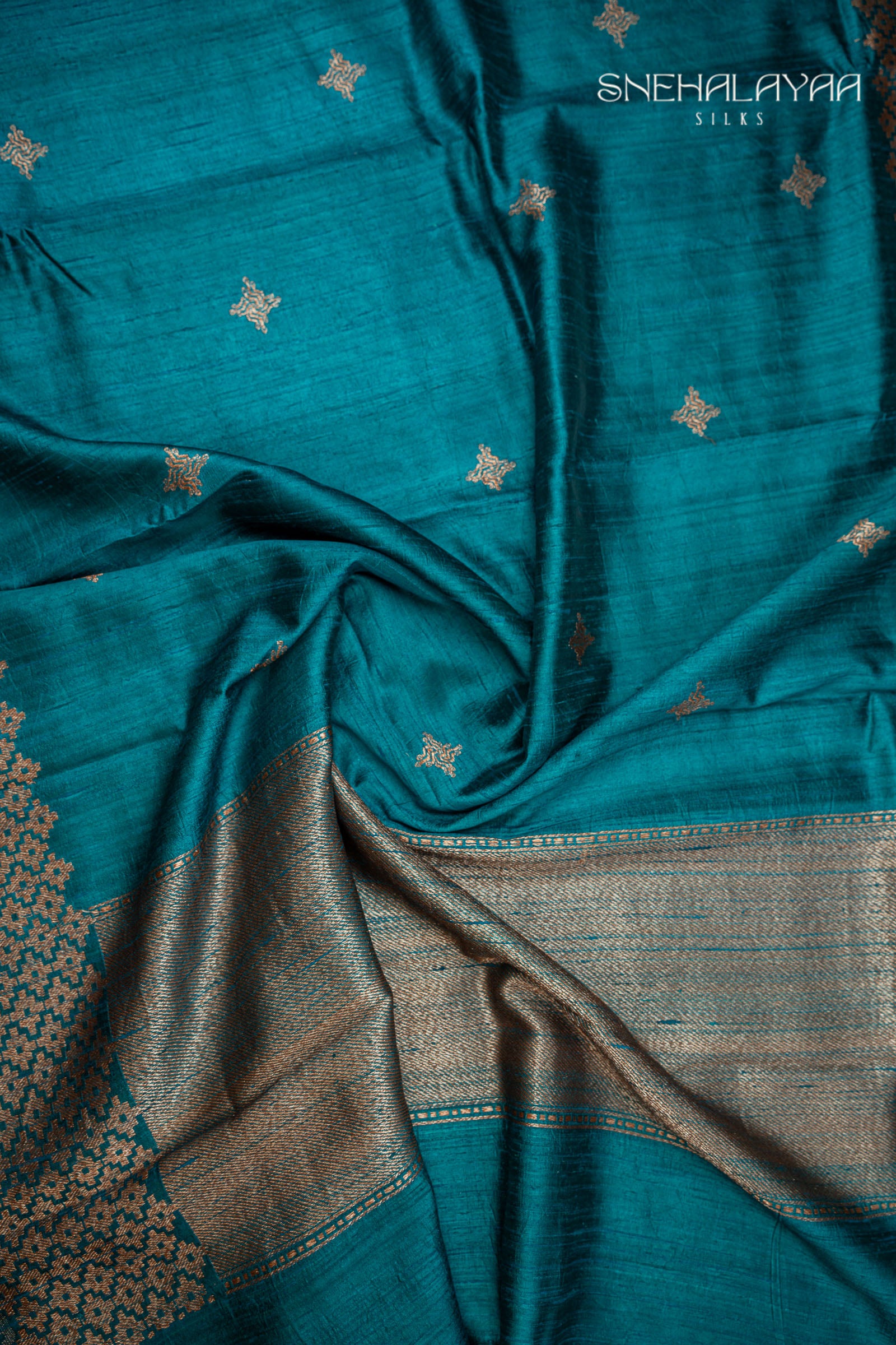 Peacock Blue Banaras Raw Silk Saree