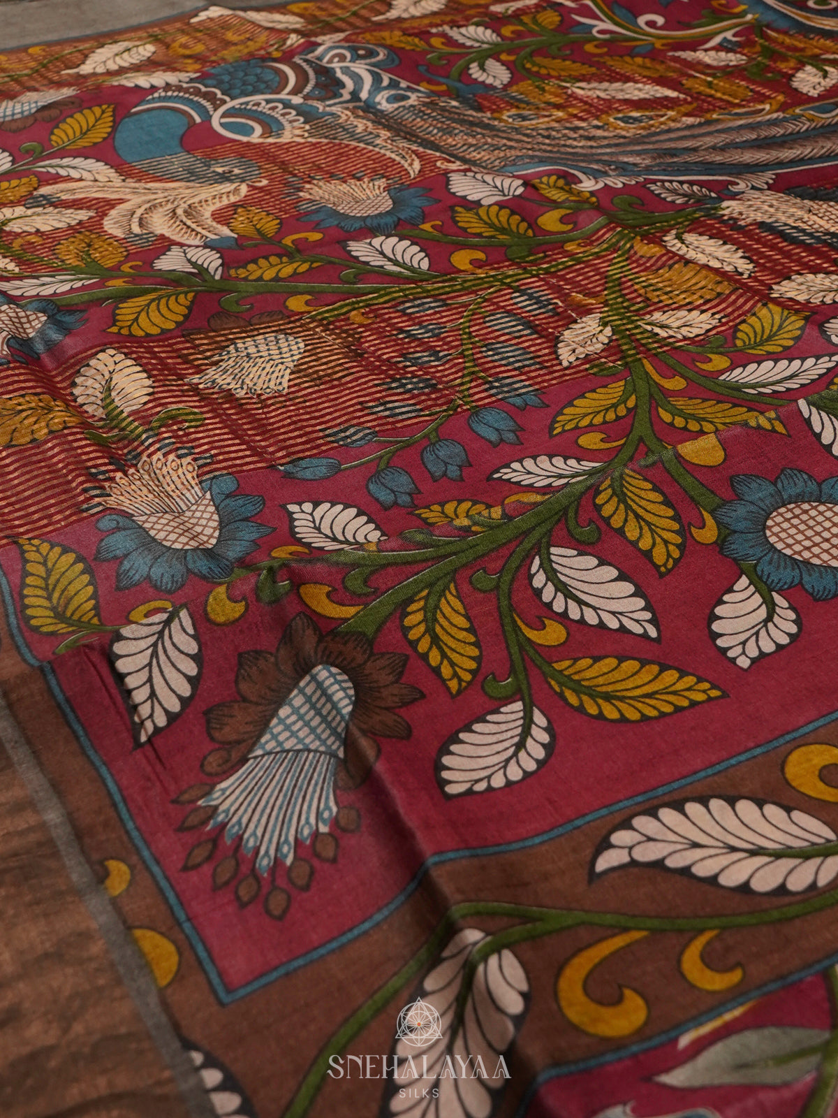 Maroon Tussar Saree