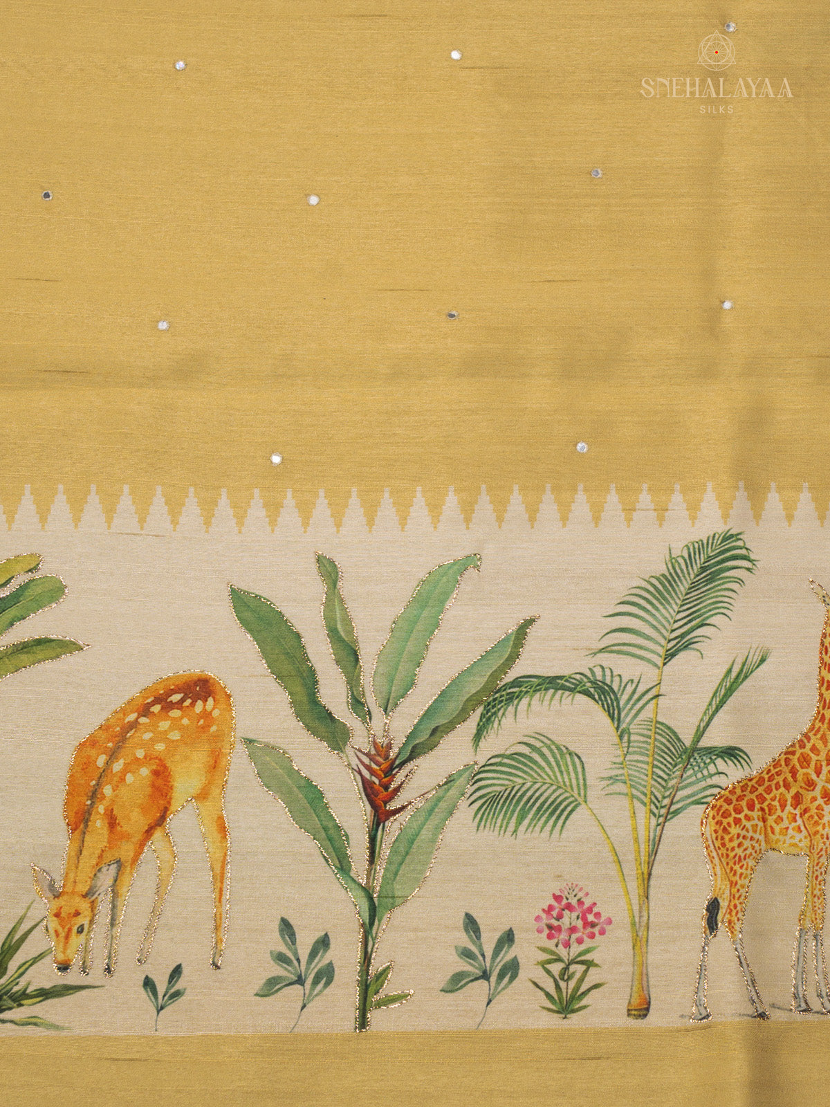 Yellow Raw Silk Embroidery Saree